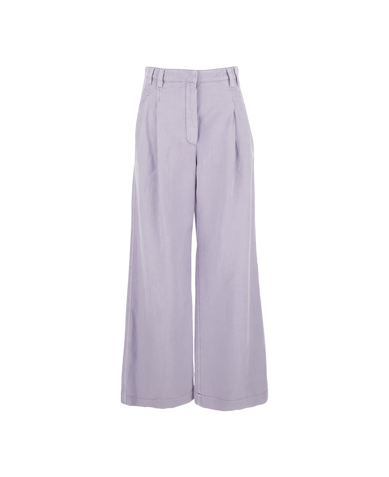 Brunello Cucinelli Violet Pants With Monil Detail On The Loop And Wide Leg In Cotton And Linen Blend Woman - Violet