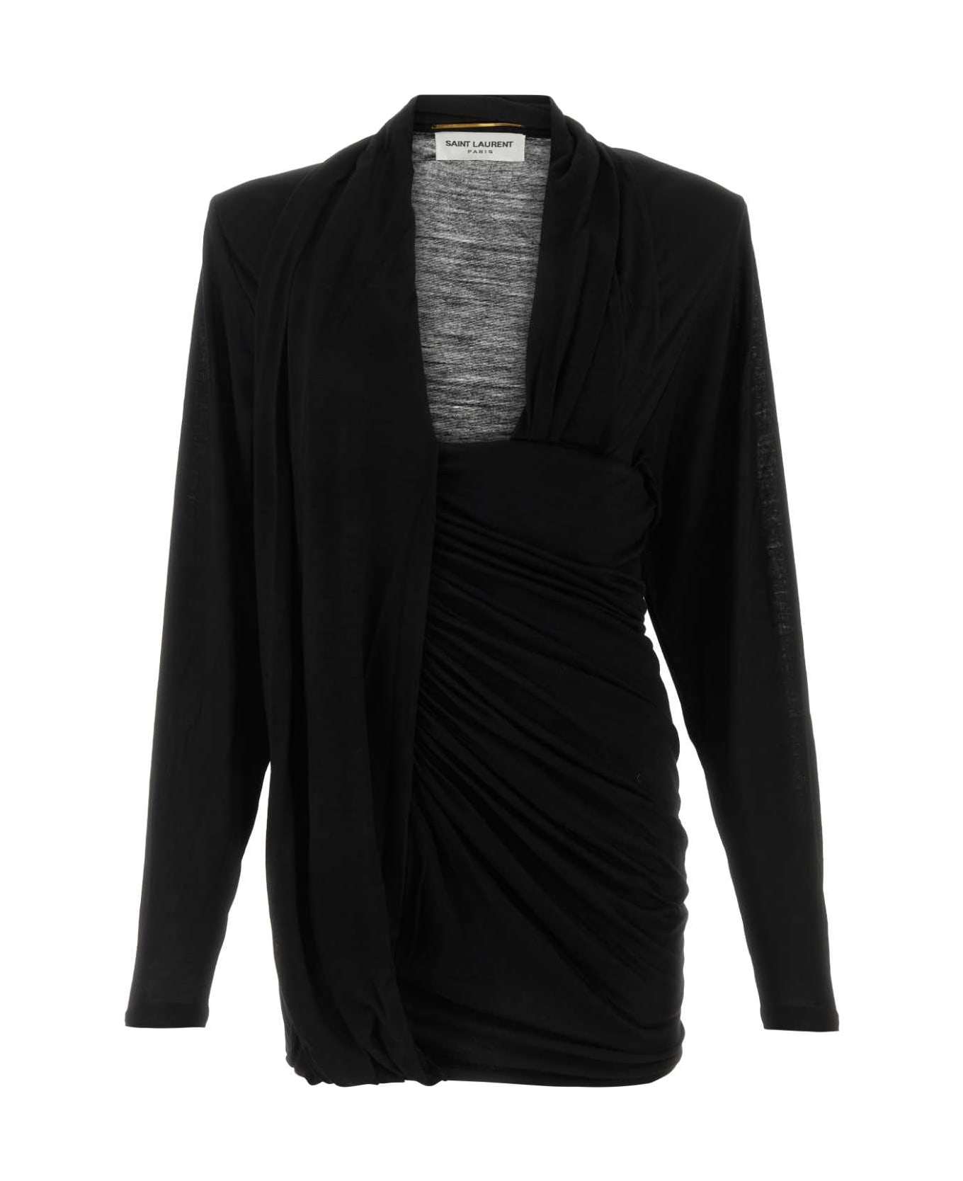 Saint Laurent Black Wool Mini Dress - NOIR カーディガン