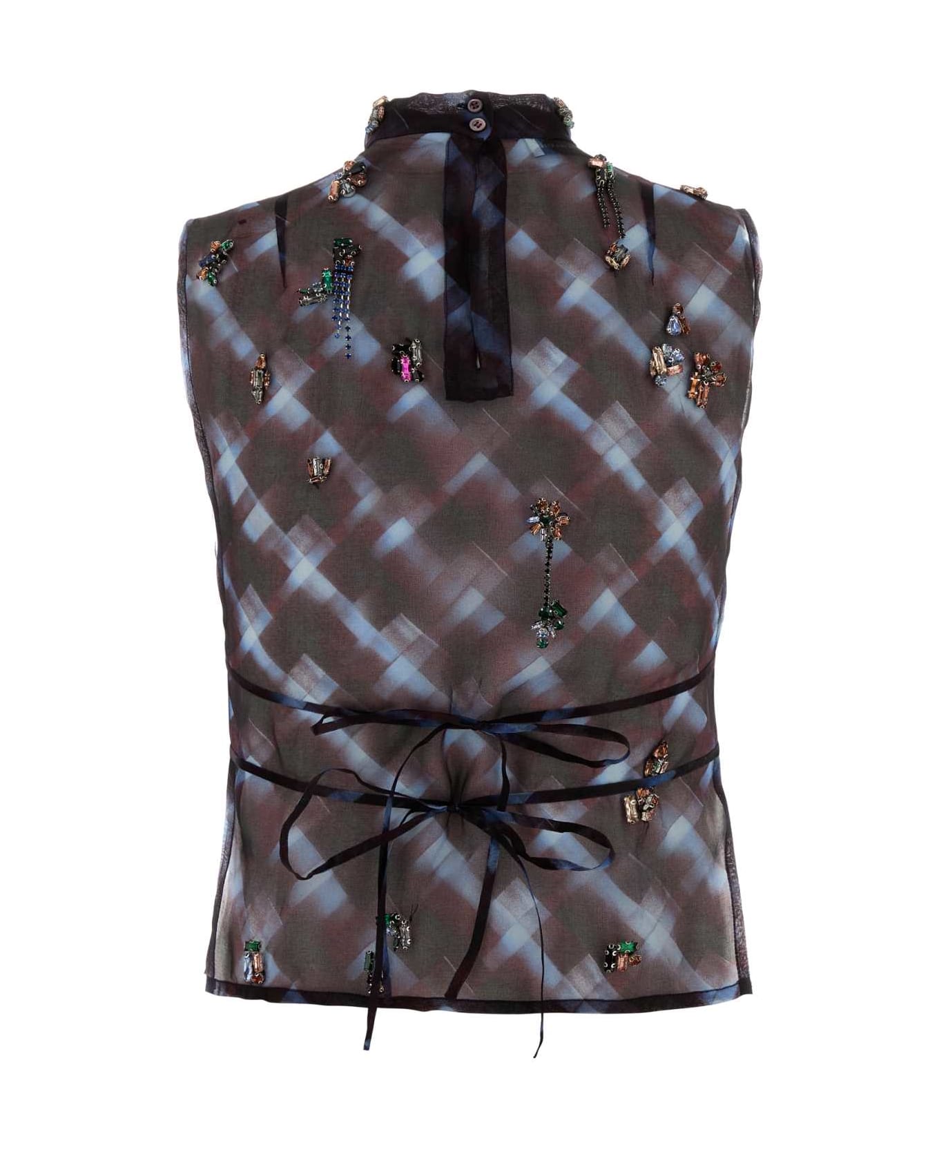 Dries Van Noten Printed Silk Carmasa Top - BURGUNDY