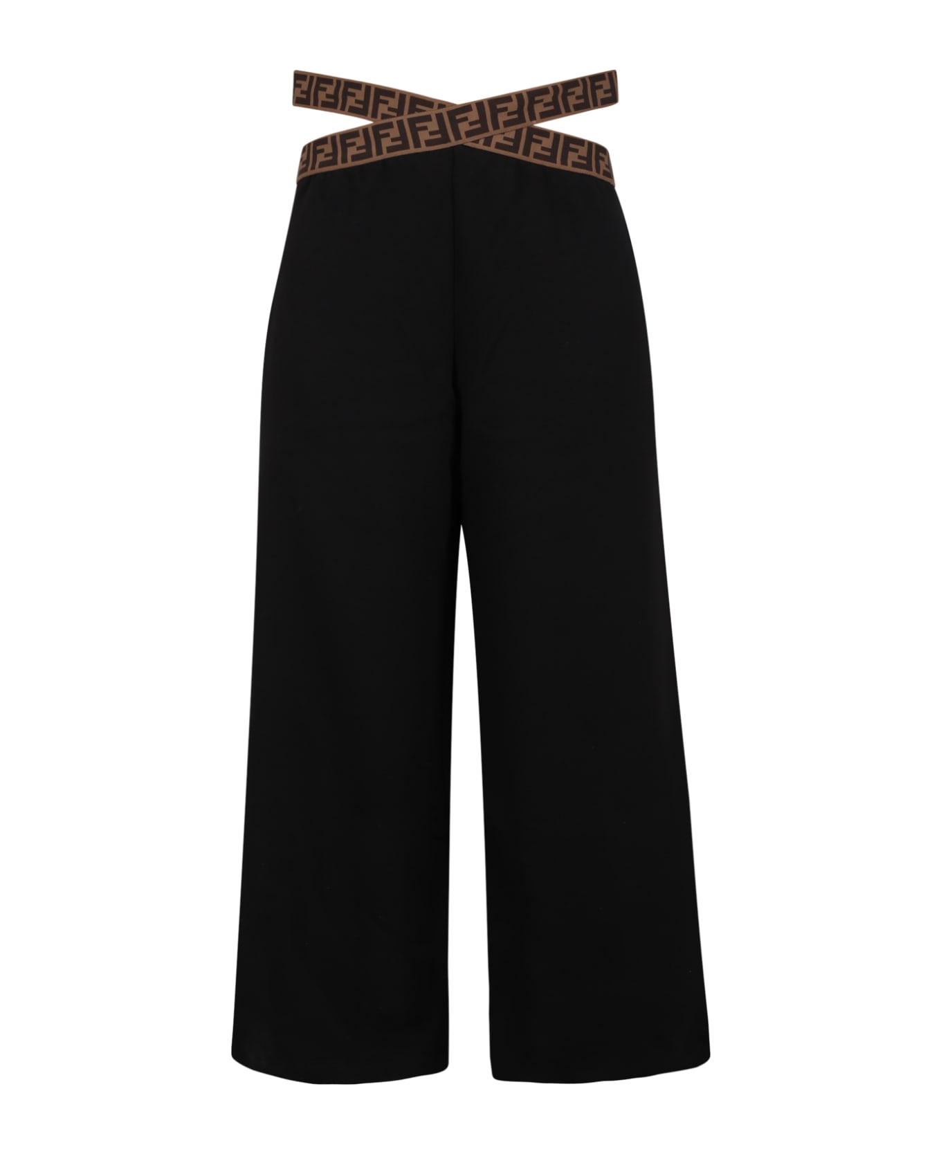 Fendi Black Trousers For Girl With Ff Logo - Black ボトムス