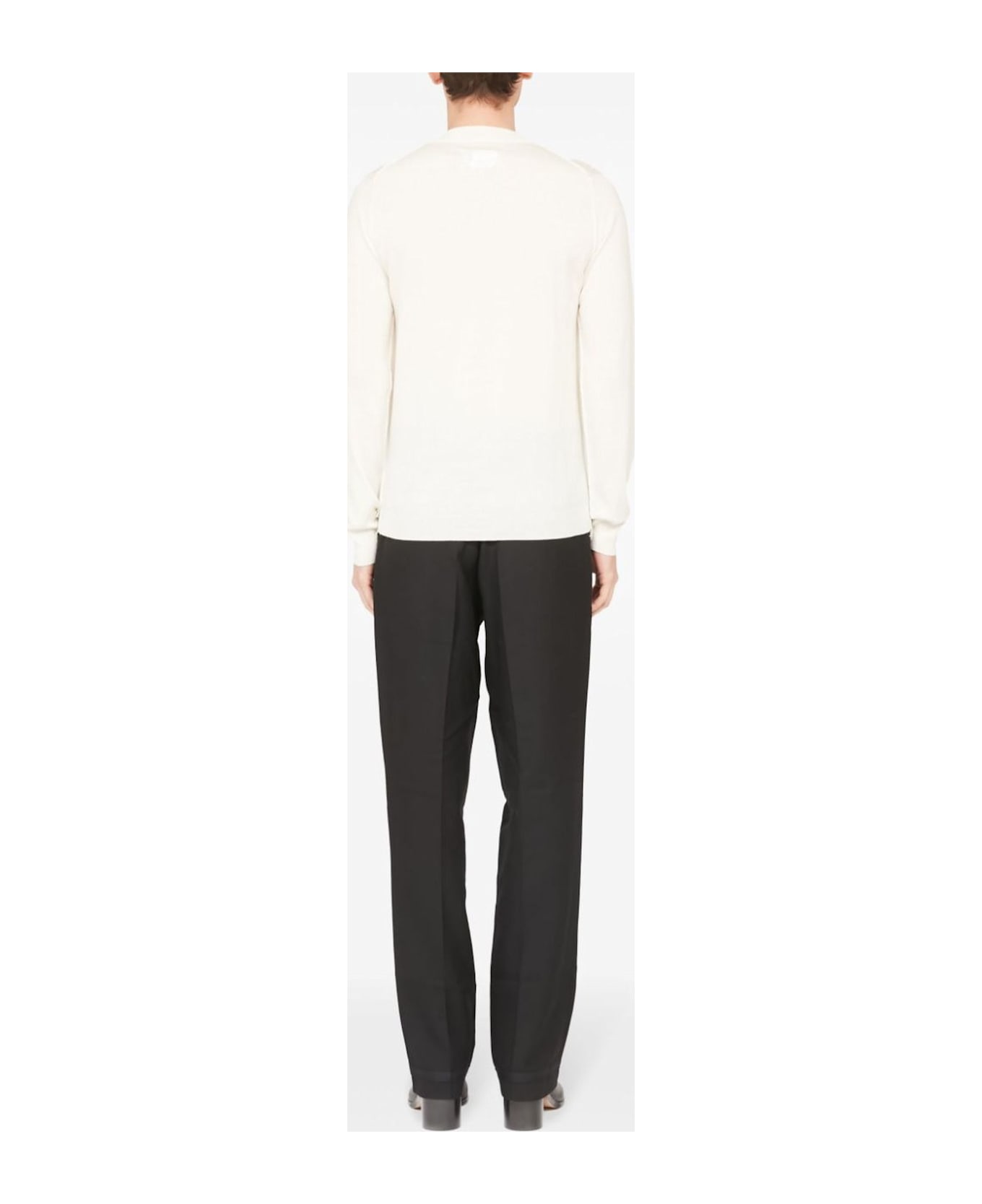 Maison Margiela Rib Trim Plain Long-sleeved Sweater - White
