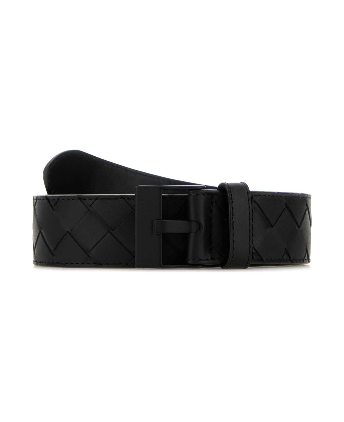 Bottega Veneta Black Leather Belt - BLACKNEROOPACO