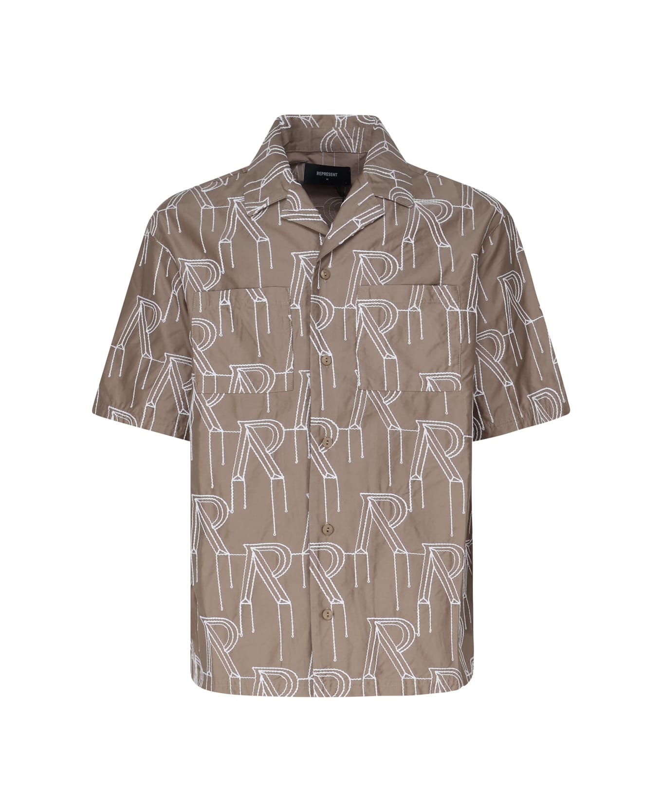 REPRESENT Oversized Shirt With All-over Logo - WASHED TAUPE