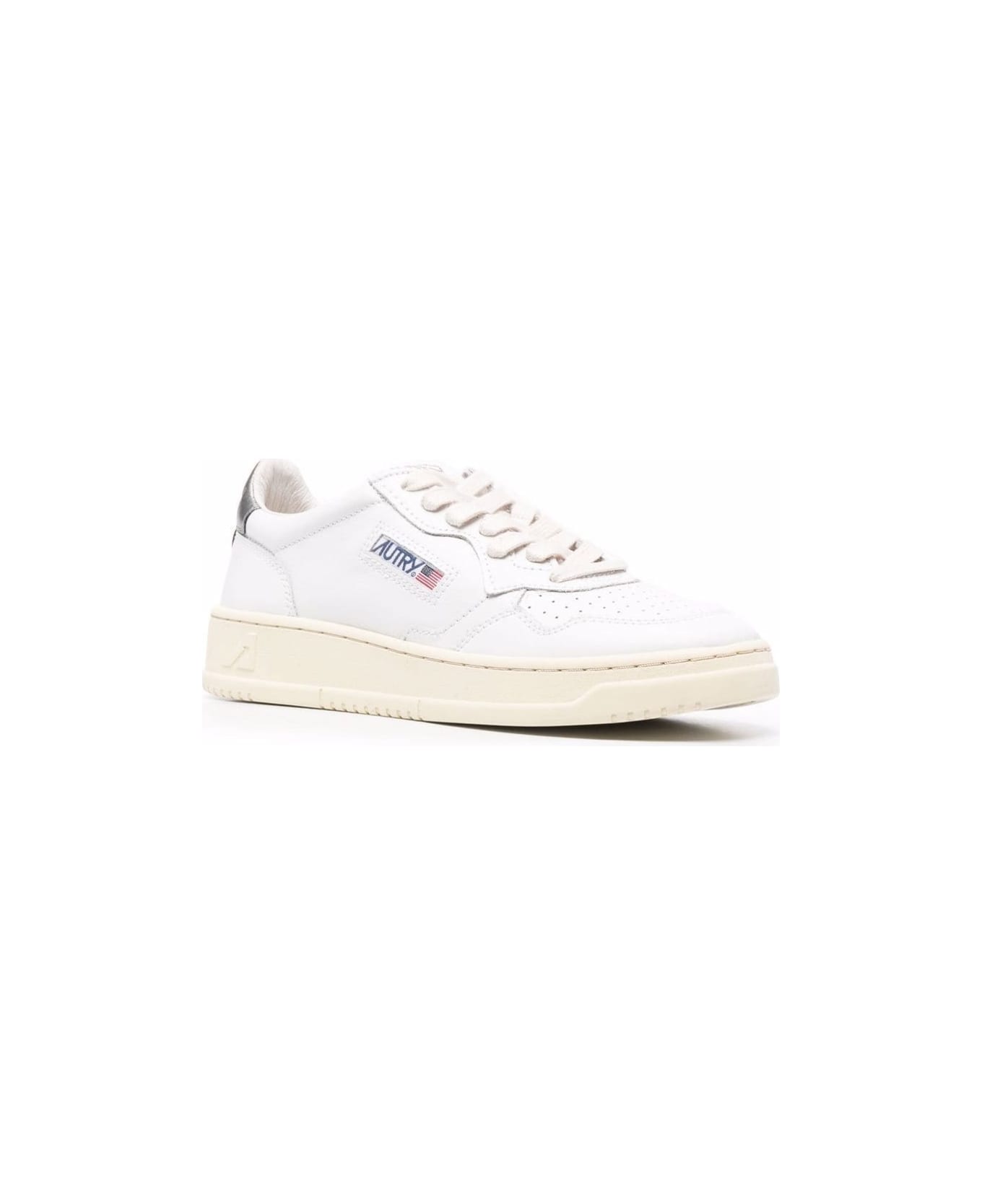 Autry White And Silver Leather Sneakers Autry Woman - Bianco/Argento