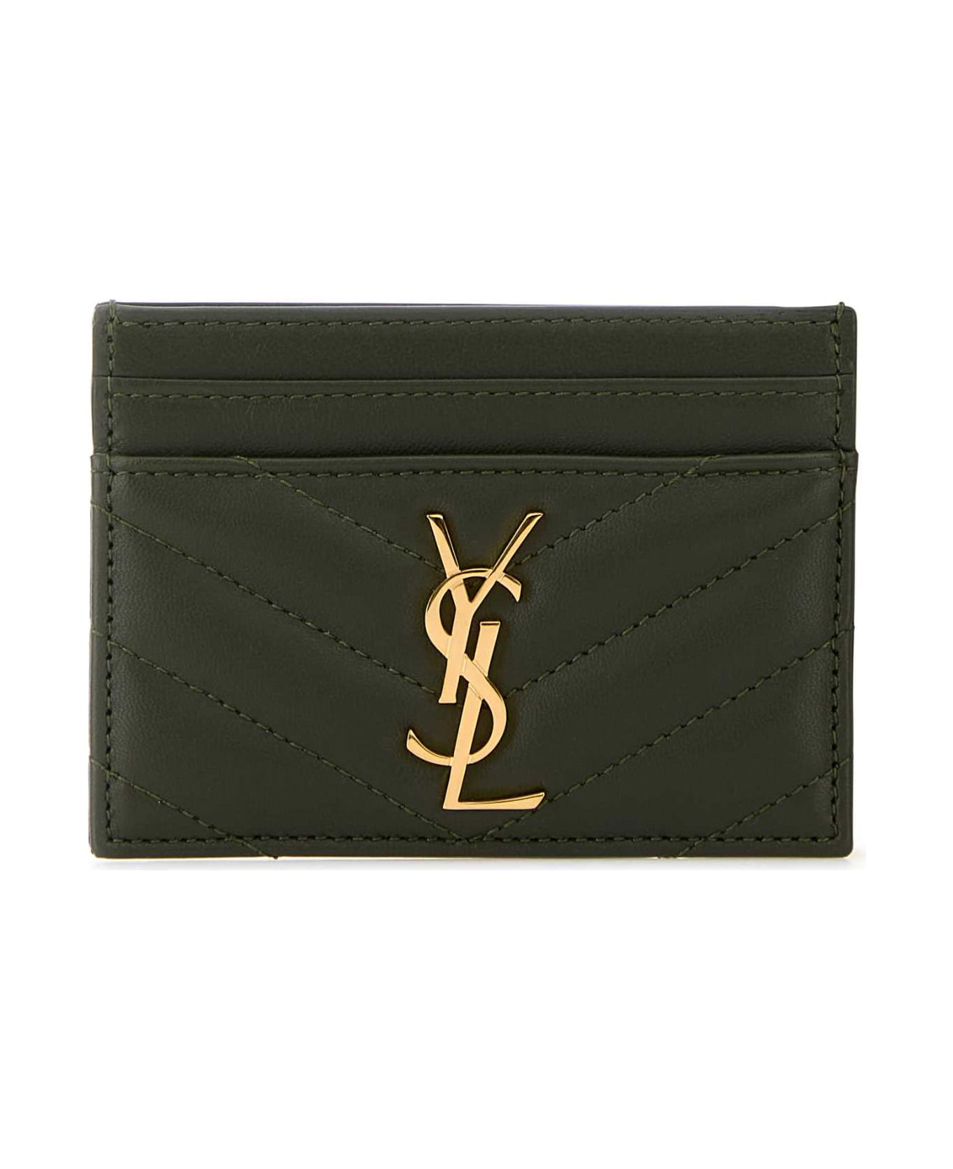 Saint Laurent Bottle Green Nappa Leather Cassandre Card Holder - OLIVEWOOD