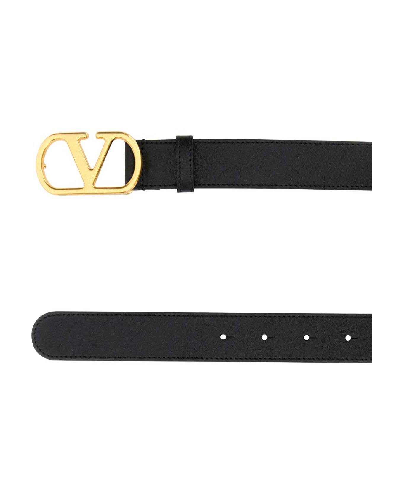 Valentino Garavani Black Leather Vlogo Belt - NERO