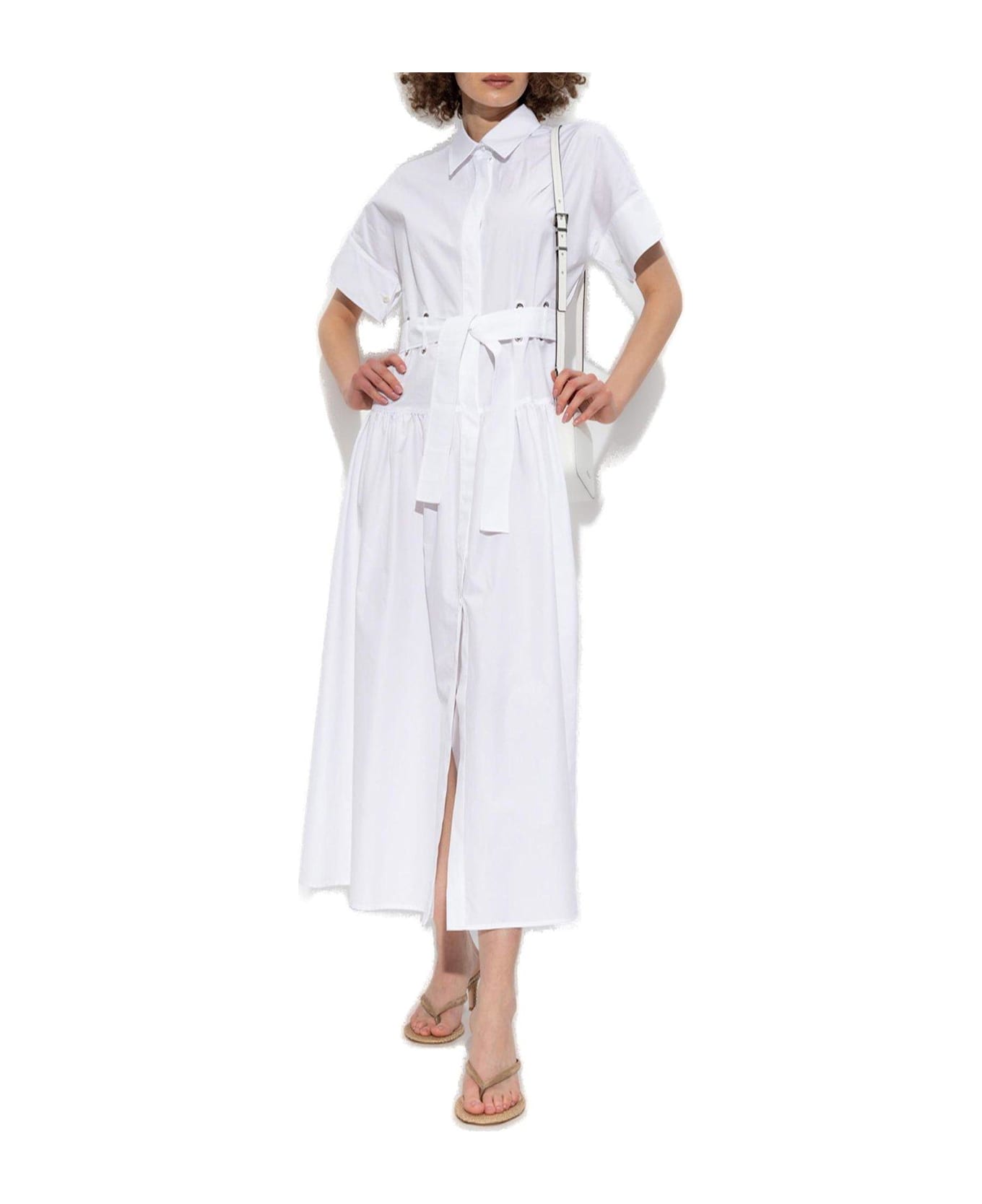 Max Mara Agoraio Belted Short-sleeved Midi Dress - WHITE