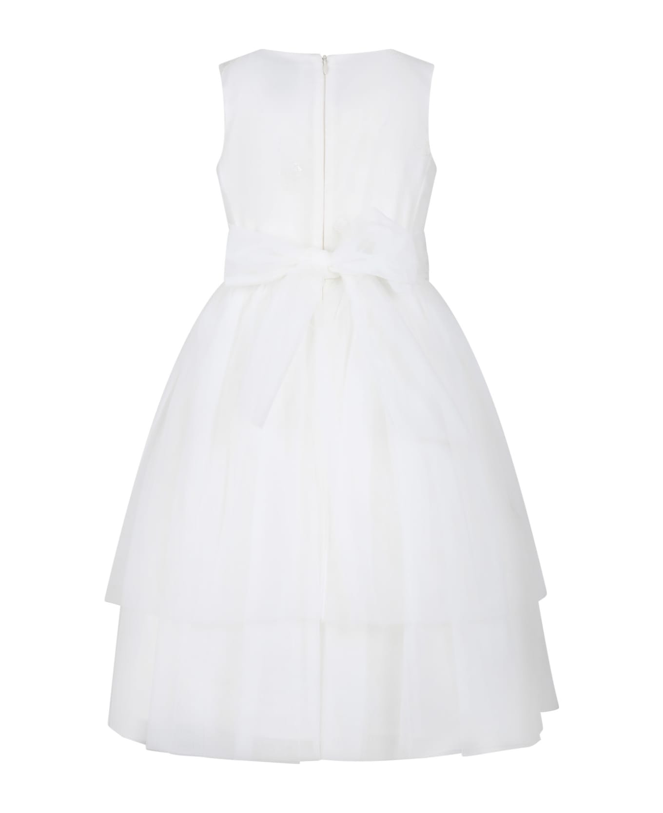 Simonetta White Dress For Girl With Sequins - White