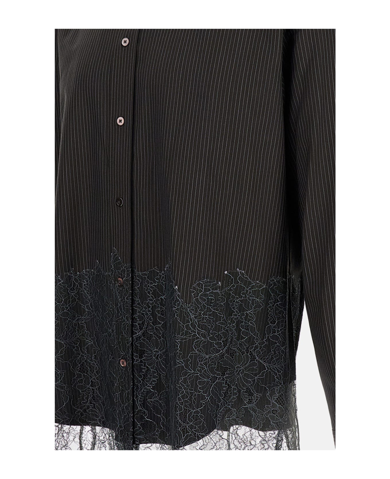 Fendi Black Pinstripe Wool And Lace Shirt - Black