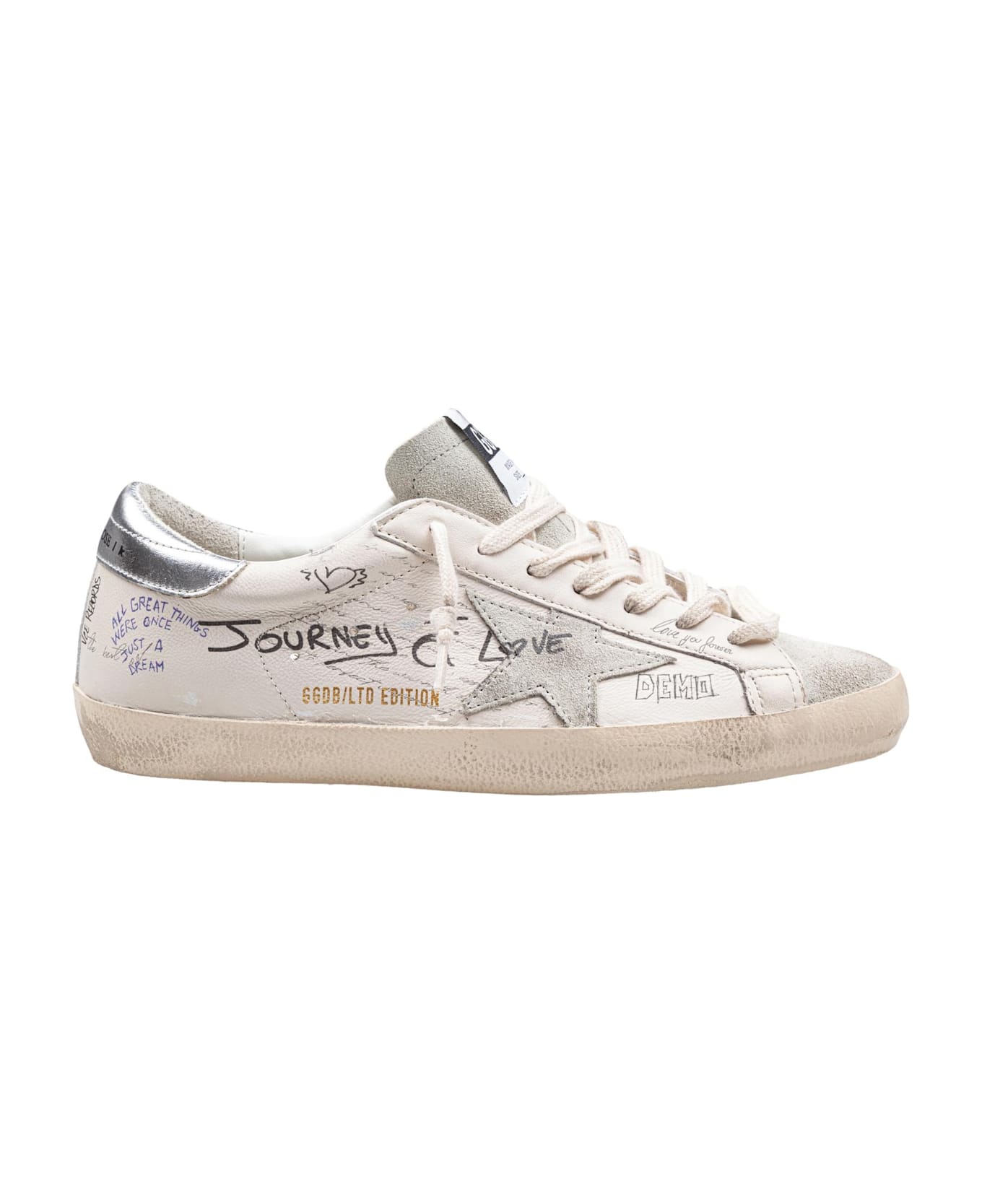 Golden Goose Super Star Sneakers In Leather And Suede Color White And Silver - White/Silver