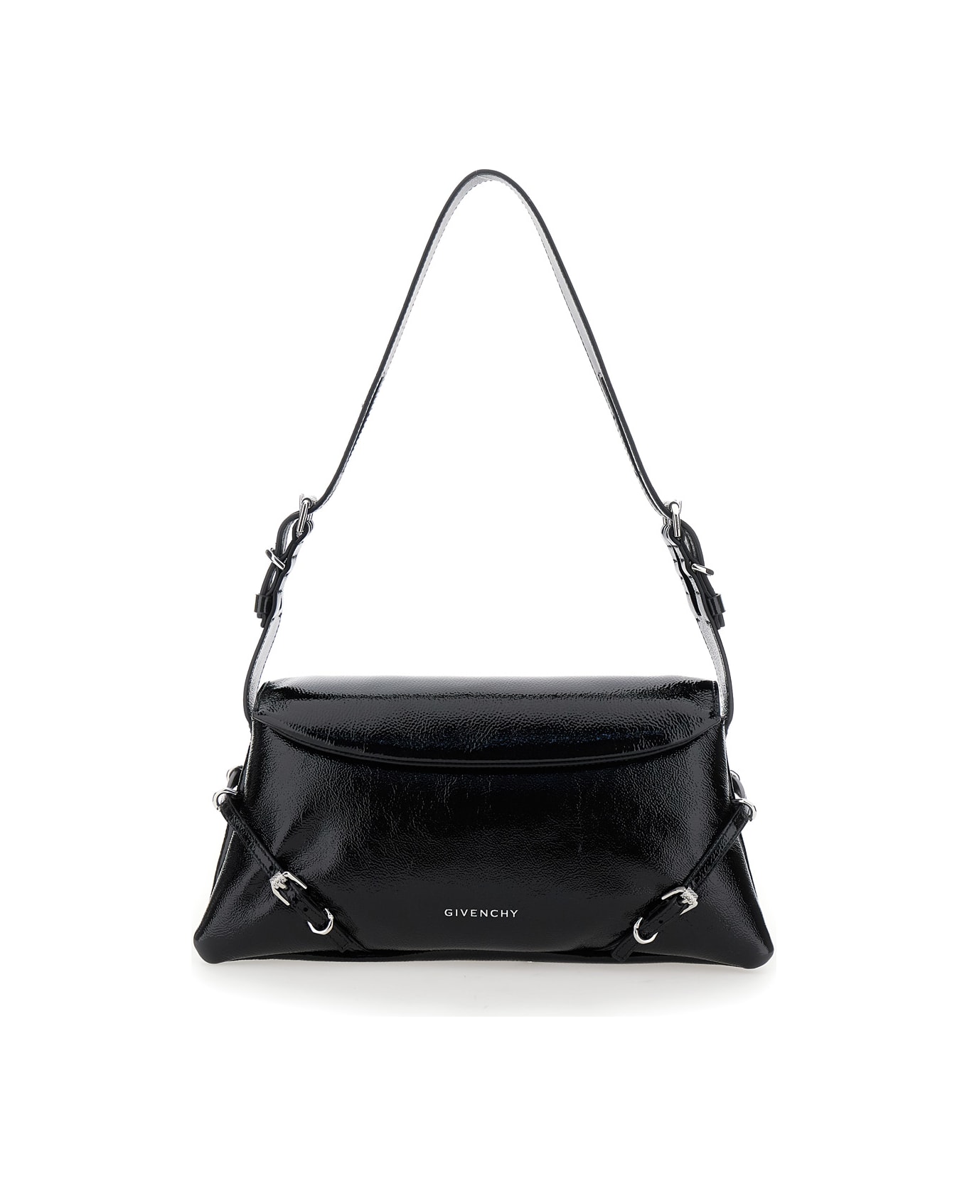 Givenchy 
ptit Voyou
 Black Shoulder Bag With Logo Lettering On The Front And Adjustable Shoulder Strap In Leather Woman - Black