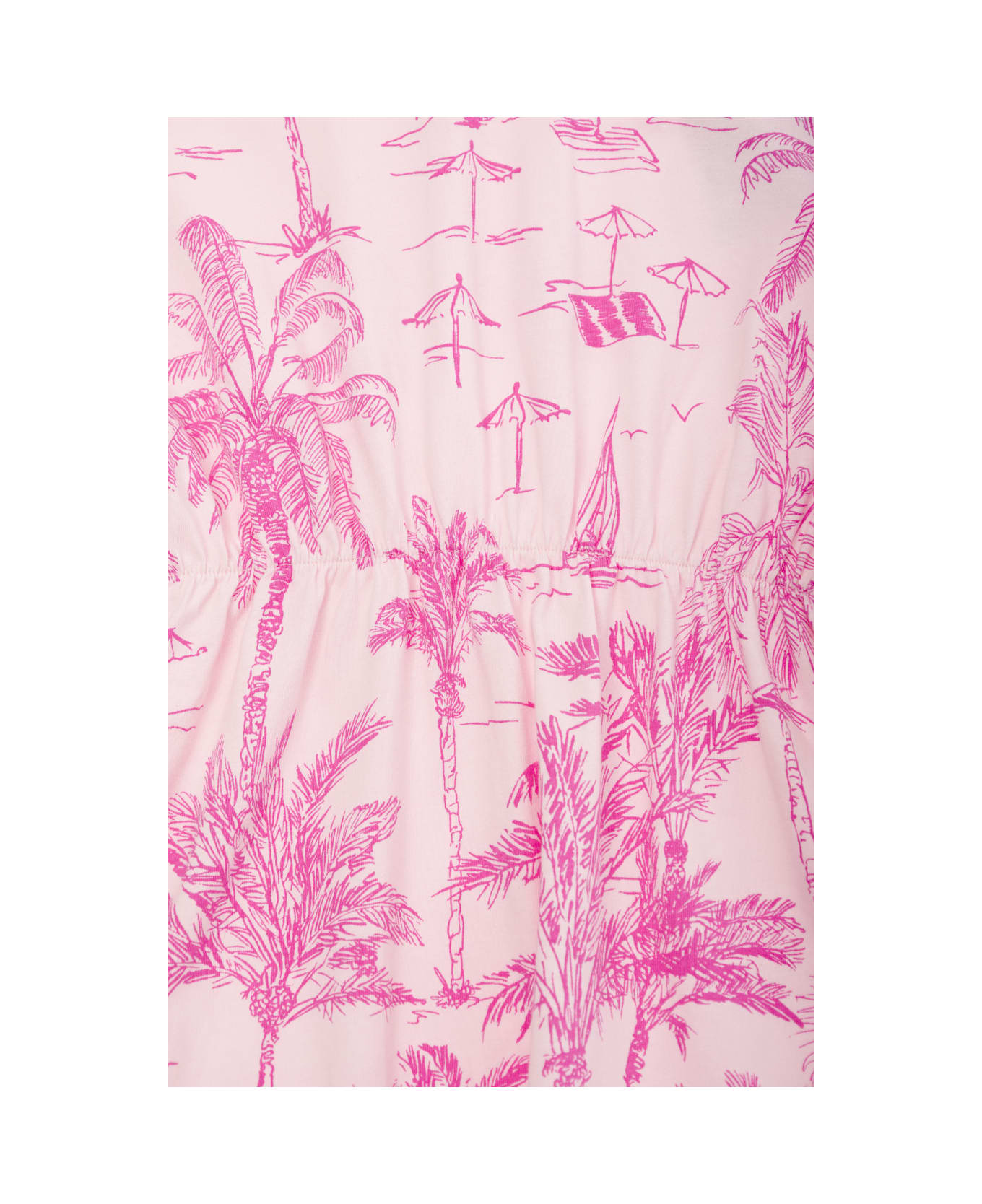 MC2 Saint Barth 'leila' Pink Dress With All-over Palm Print In Cotton Girl - Pink ワンピース＆ドレス