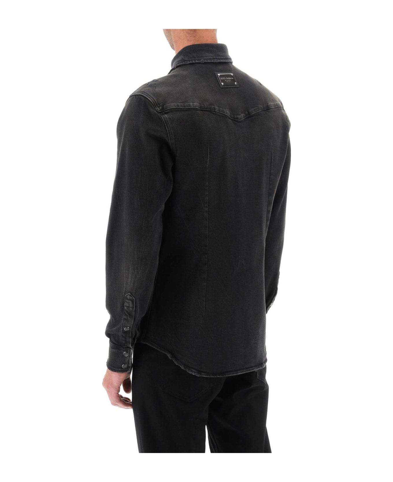 Dolce & Gabbana Distressed Denim Western Shirt - VARIANTE ABBINATA (Black) シャツ