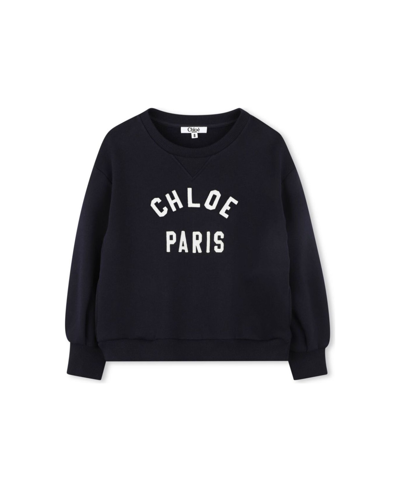 Chloé Black Crewneck Sweatshirt With Lettering Logo On The Front In Cotton Girl - Blu