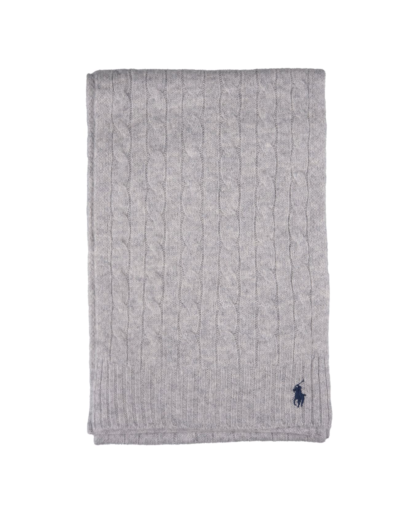 Ralph Lauren Grey Cable-knit Wool-cashmere Scarf - SOFT GREY