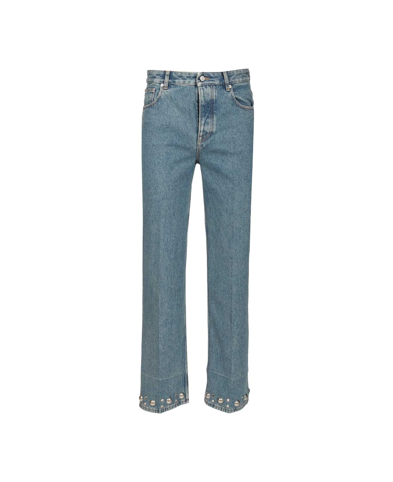 Valentino Denim Trousers With Cabochons - DENIM