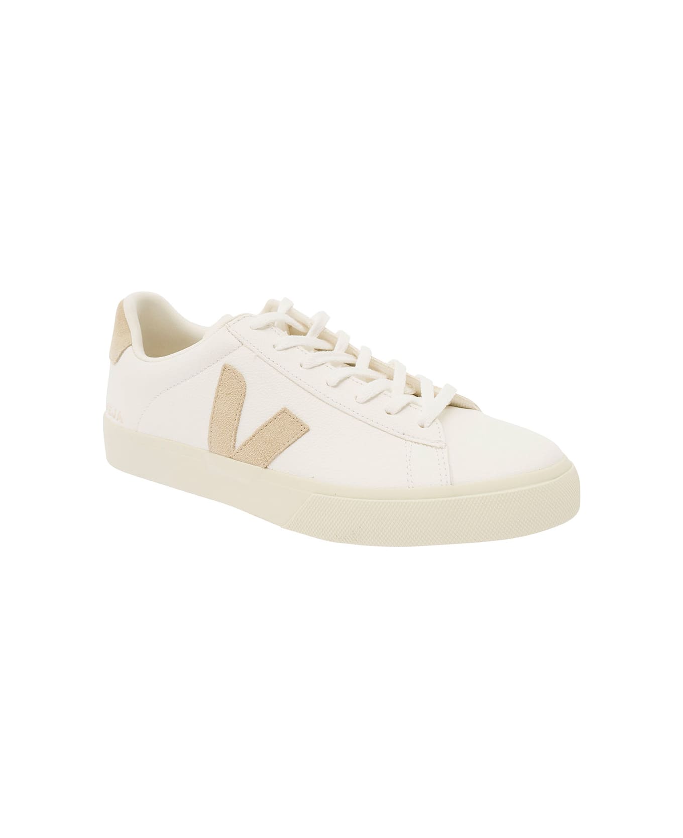Veja White And Beige Sneakers With Logo Details In Leather Man - White