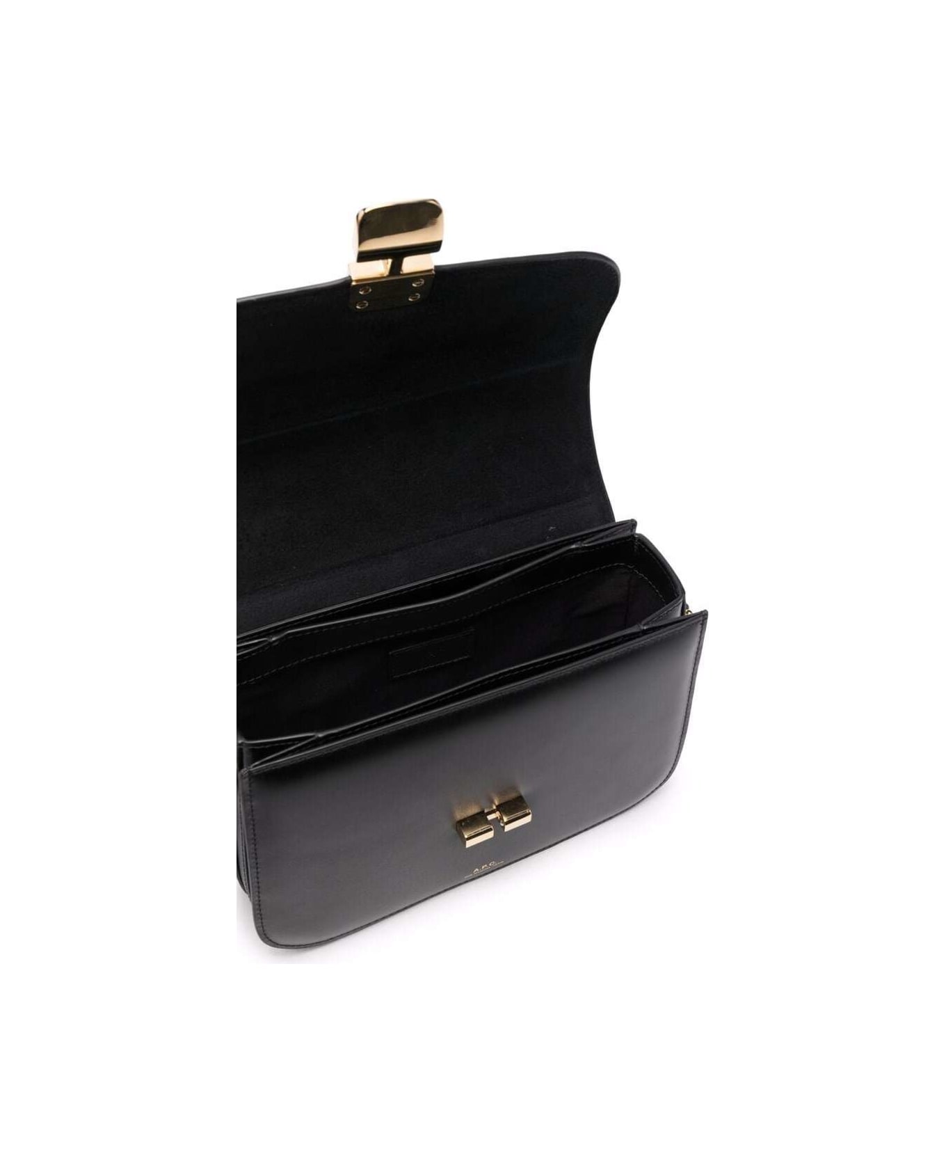 A.P.C. Black Bag In Genuine Leather With Gold Color Engraved Logo And Adjustable Shoulder Strap - Black