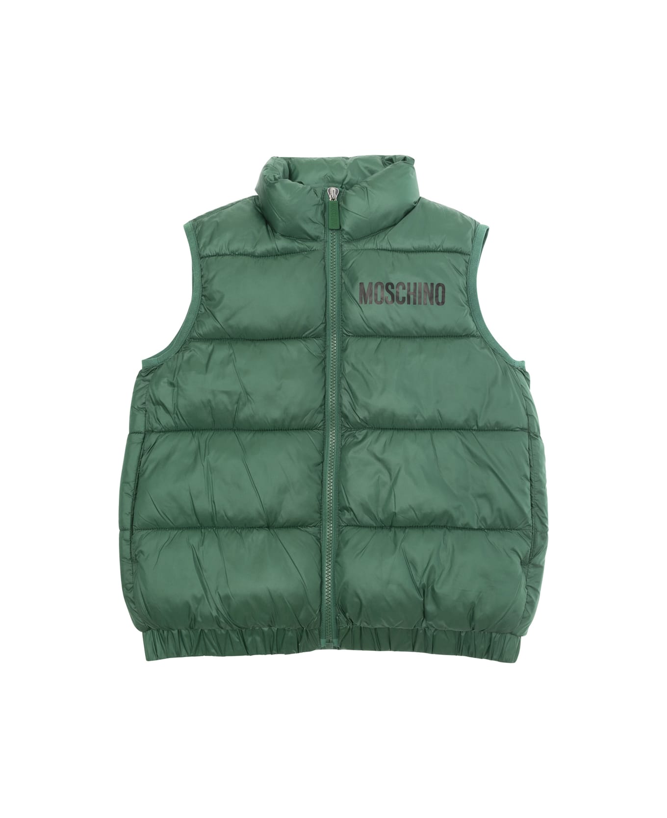 Moschino Green Vest With Zip Closure And Logo Print In Padded Tech Fabric Boy - Green