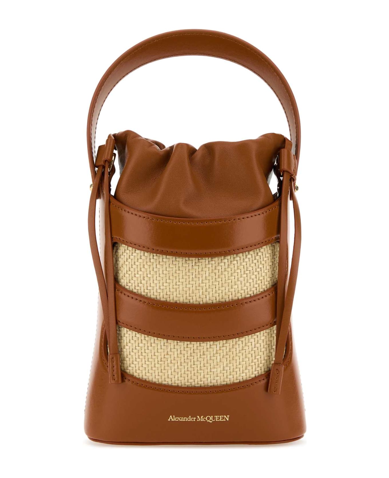 Alexander McQueen Two-tone Leather And Raffia Mini The Rise Bucket Bag - TANNATURAL