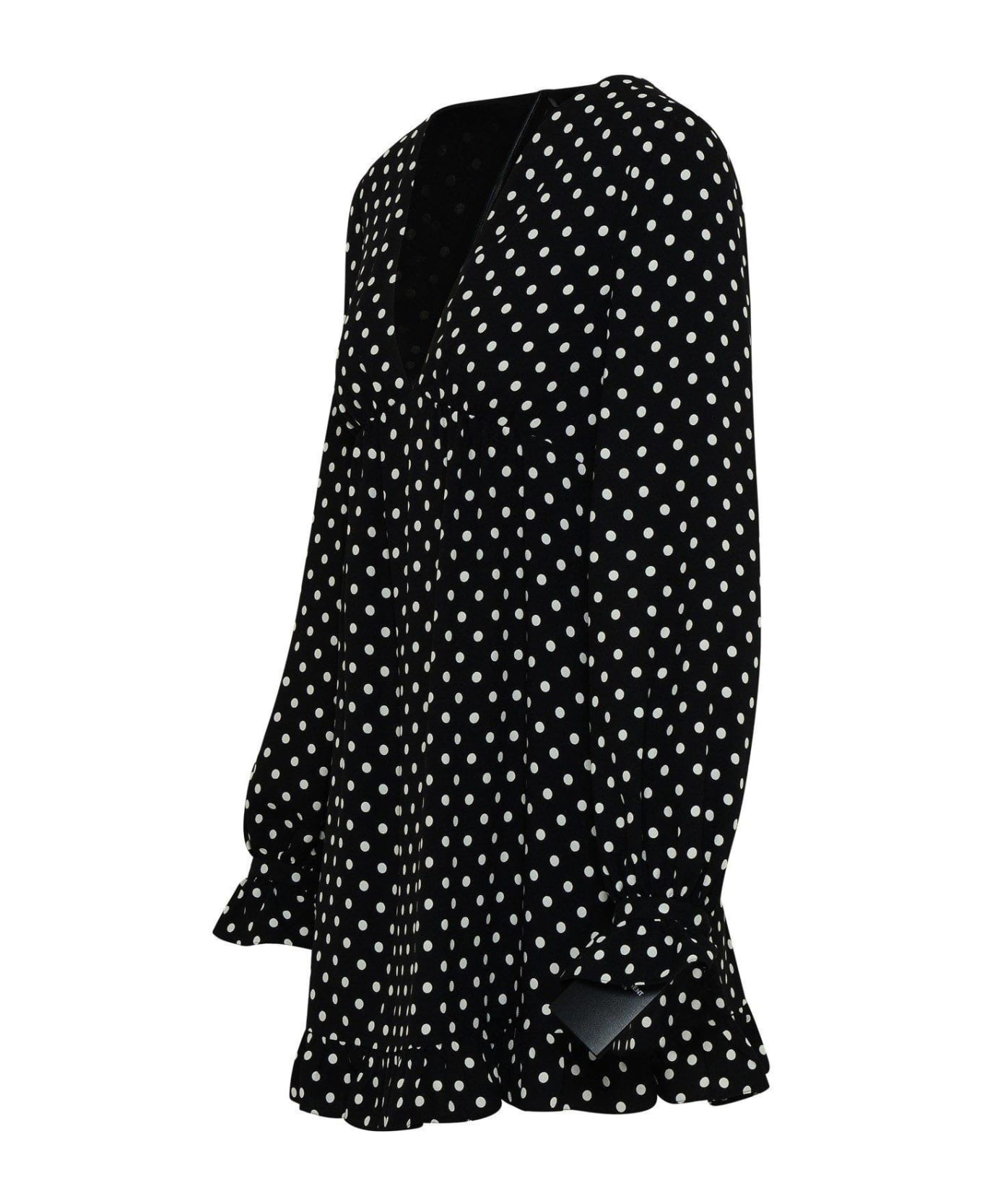 Saint Laurent V-neck Polka-dot Mini Dress - BLACK