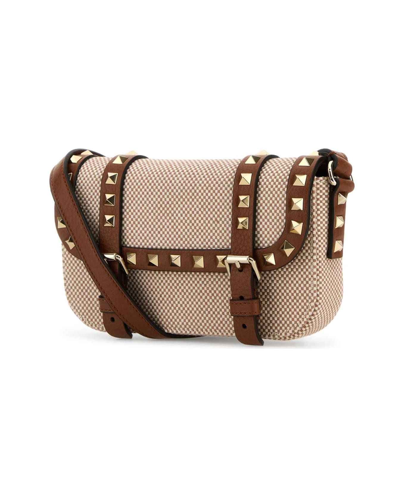Valentino Garavani Two-tone Canvas Rockstud Crossbody Bag - NATURALETOBACCOSELLERIA