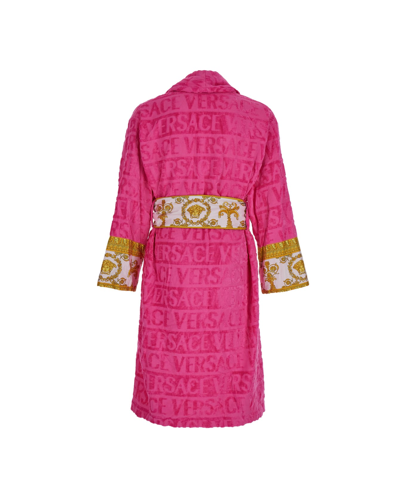 Versace Pink Bathrobe With Baroque Pattern In Terry Cotton - Pink