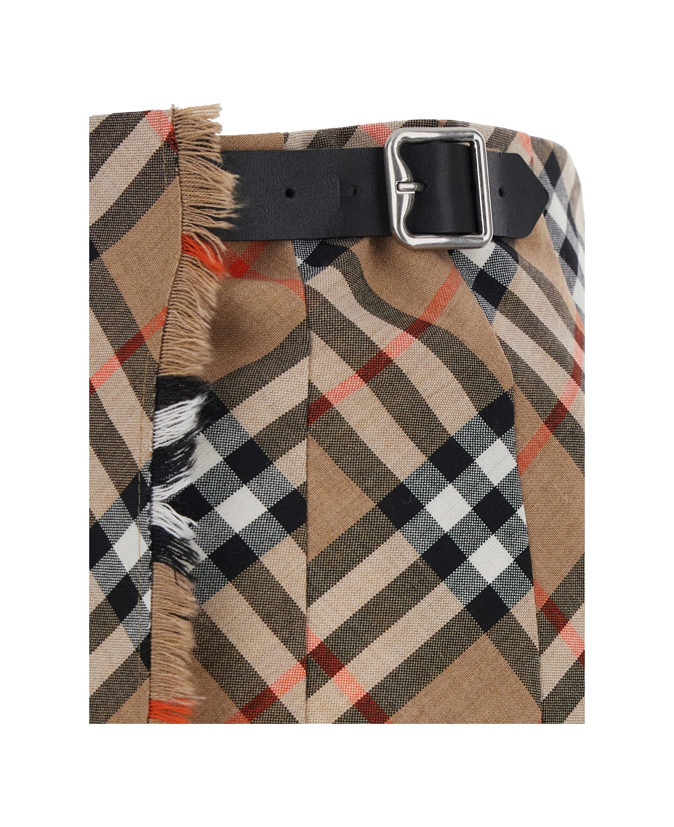 Burberry Beige Skirt With Fringed Details And All-over Check Motif In Wool Blend Woman - Beige