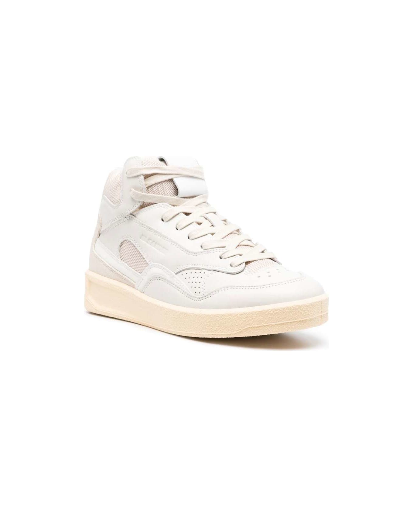 Jil Sander Beige High-top Sneakers With Leather Inserts And Embossed Logo In Canvas Woman - Beige