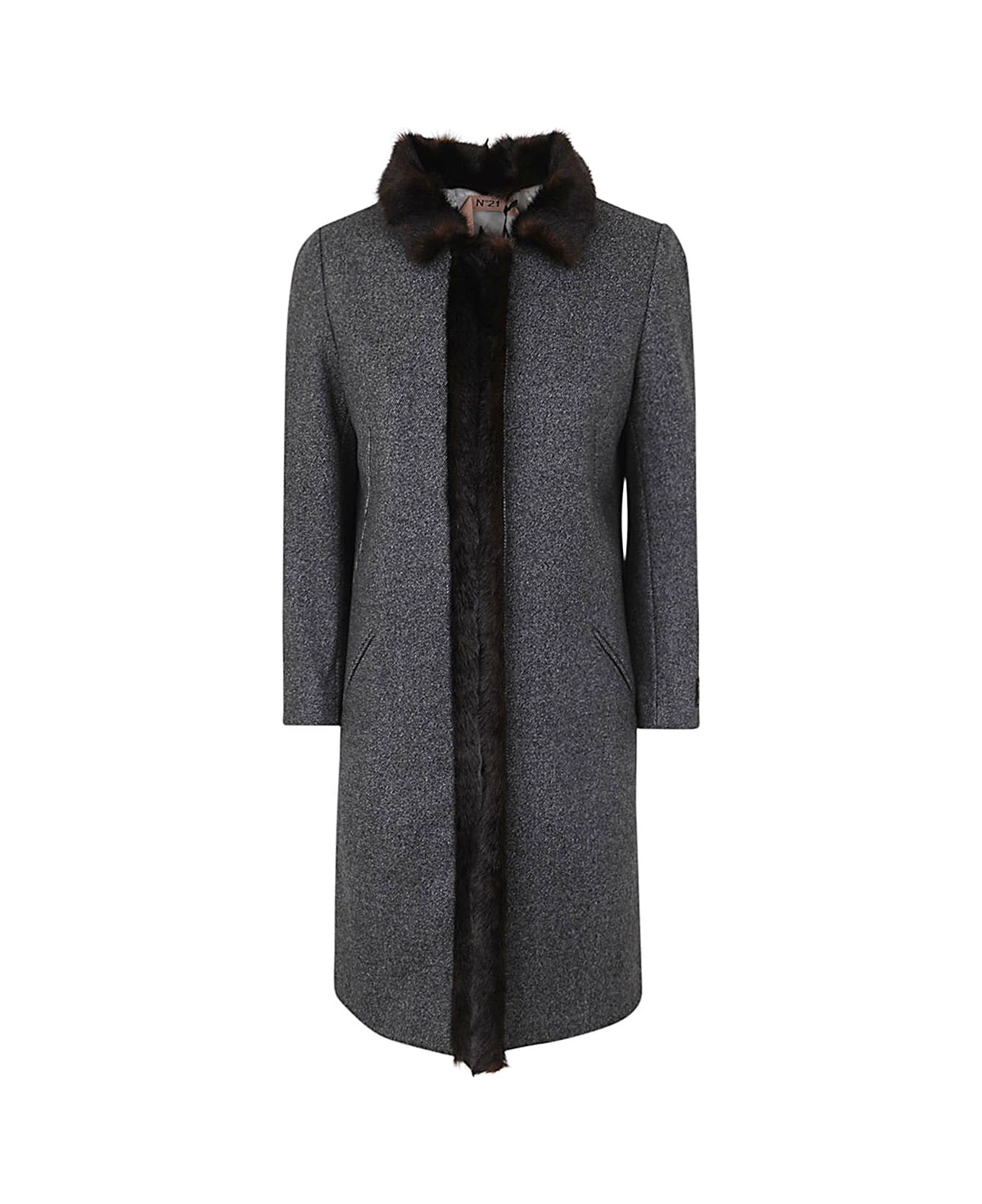 N.21 Short Coat - Grey Black Melange