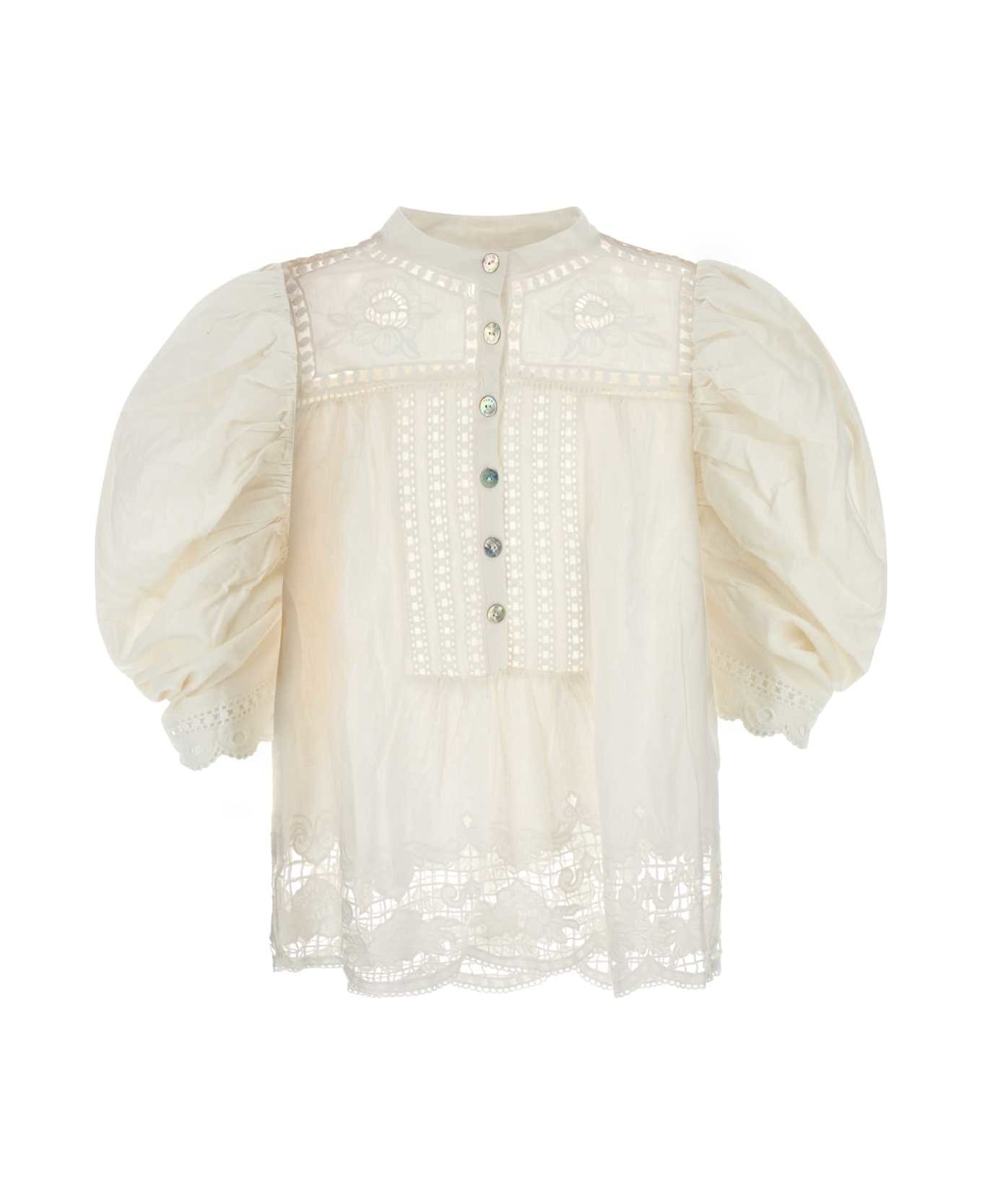 Farm Rio White Linen Blend Blouse - OFFWHITE
