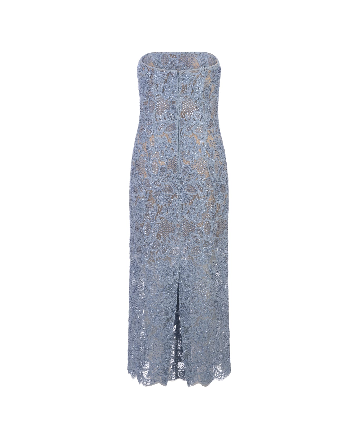 Ermanno Scervino Midi Dress In Light Blue Lace With Crystals - Blue ワンピース＆ドレス