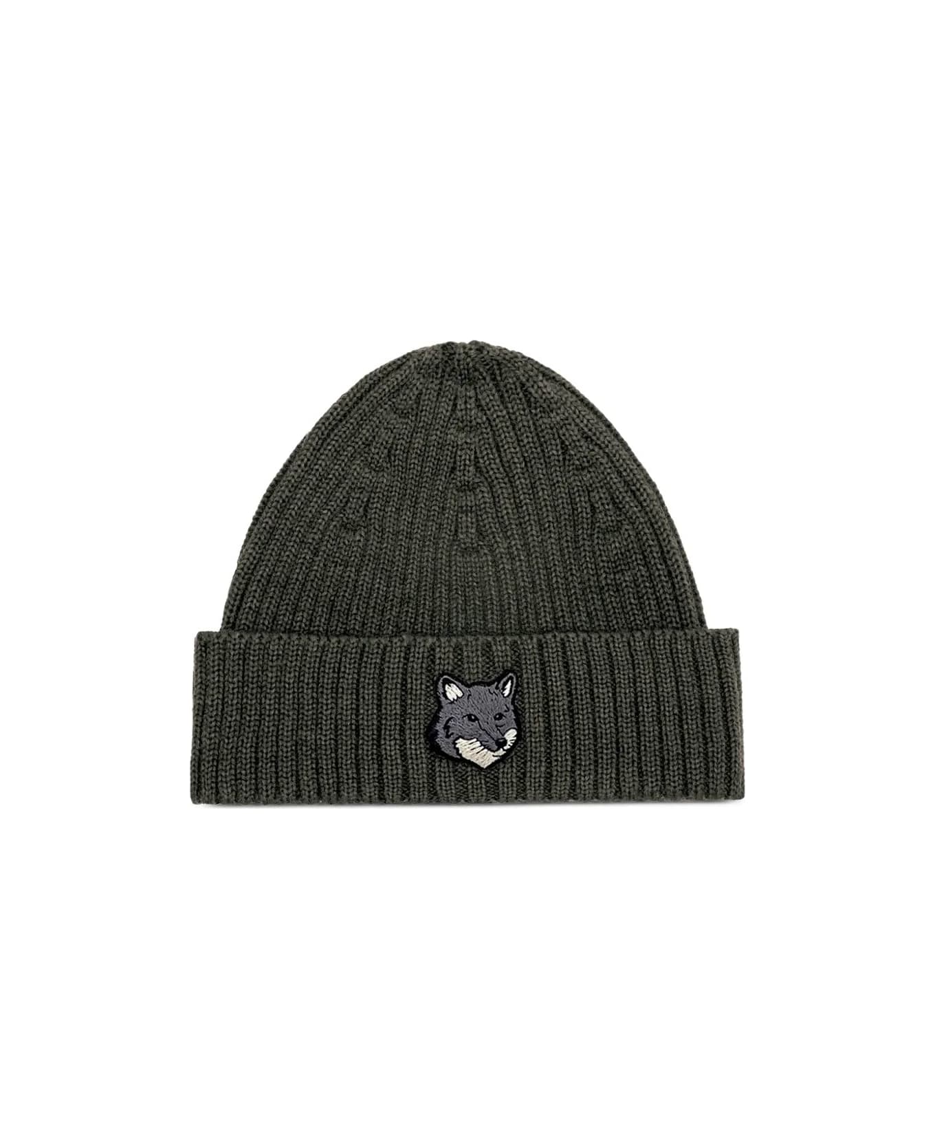 Maison Kitsuné Fox Head Large Beanie - Laurel Green