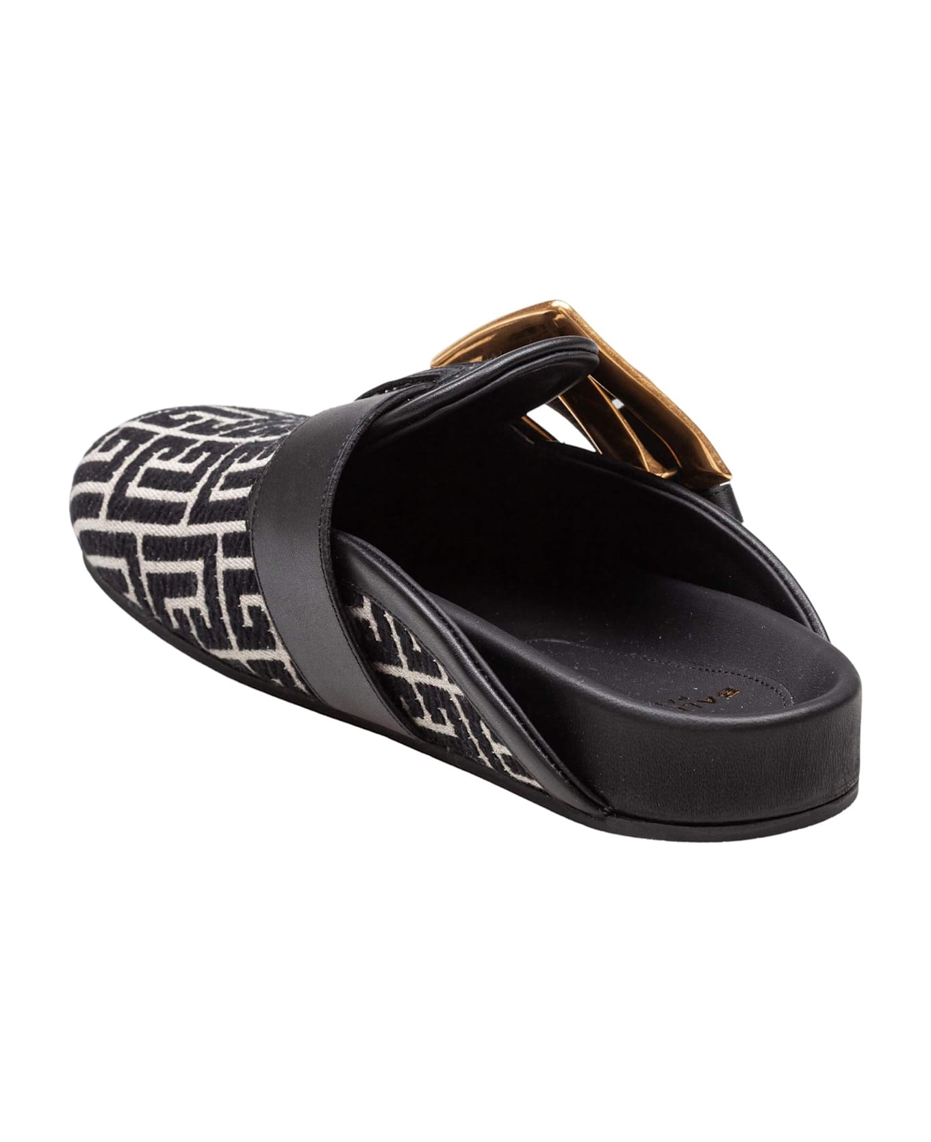 Balmain Flat Mule In Jacquard Canvas Black And Ivory - BLACK/IVORY
