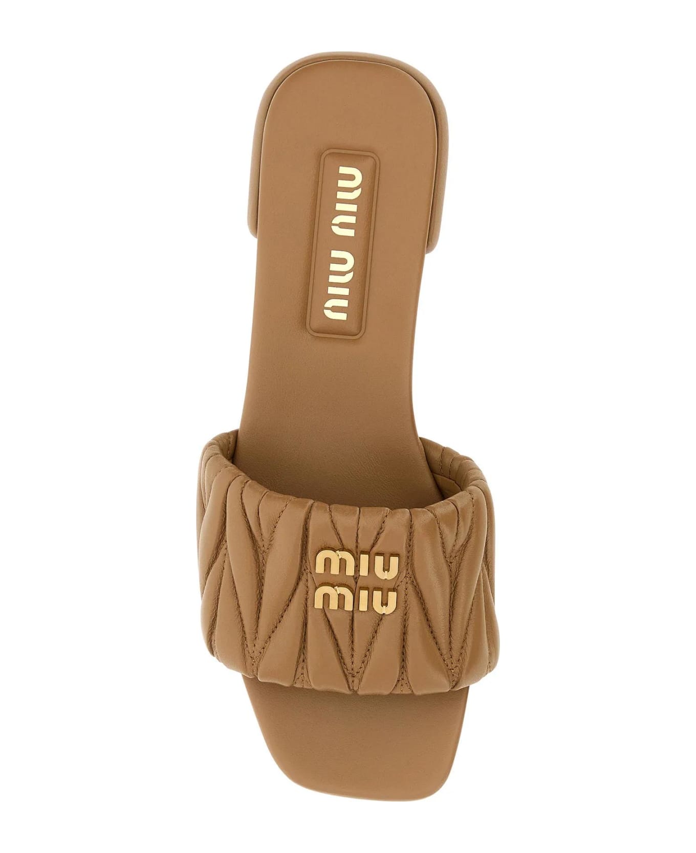 Miu Miu Caramel Nappa Leather Slippers - Caramello サンダル