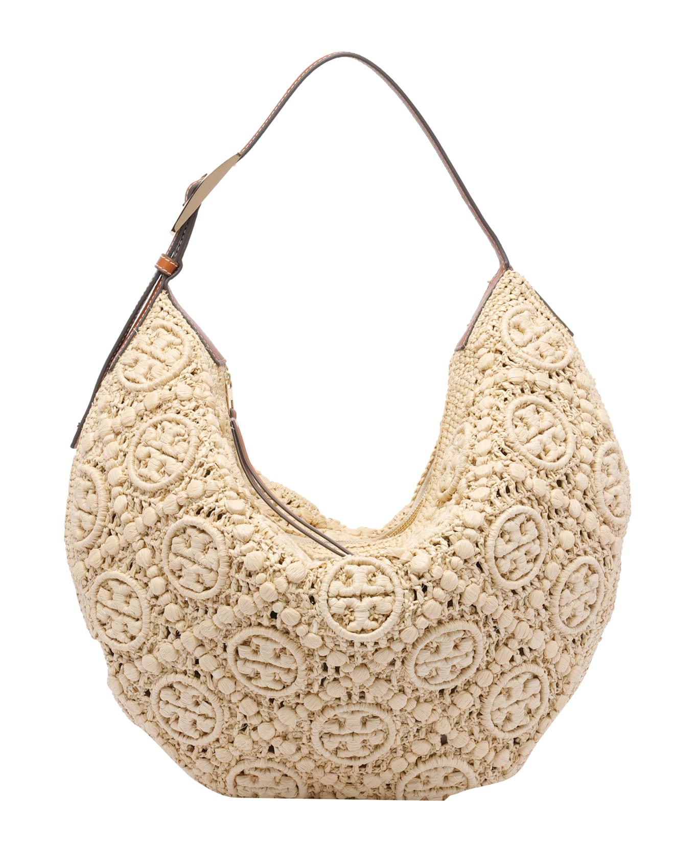 Tory Burch Raffia T Monogram Balloon Bag - Beige