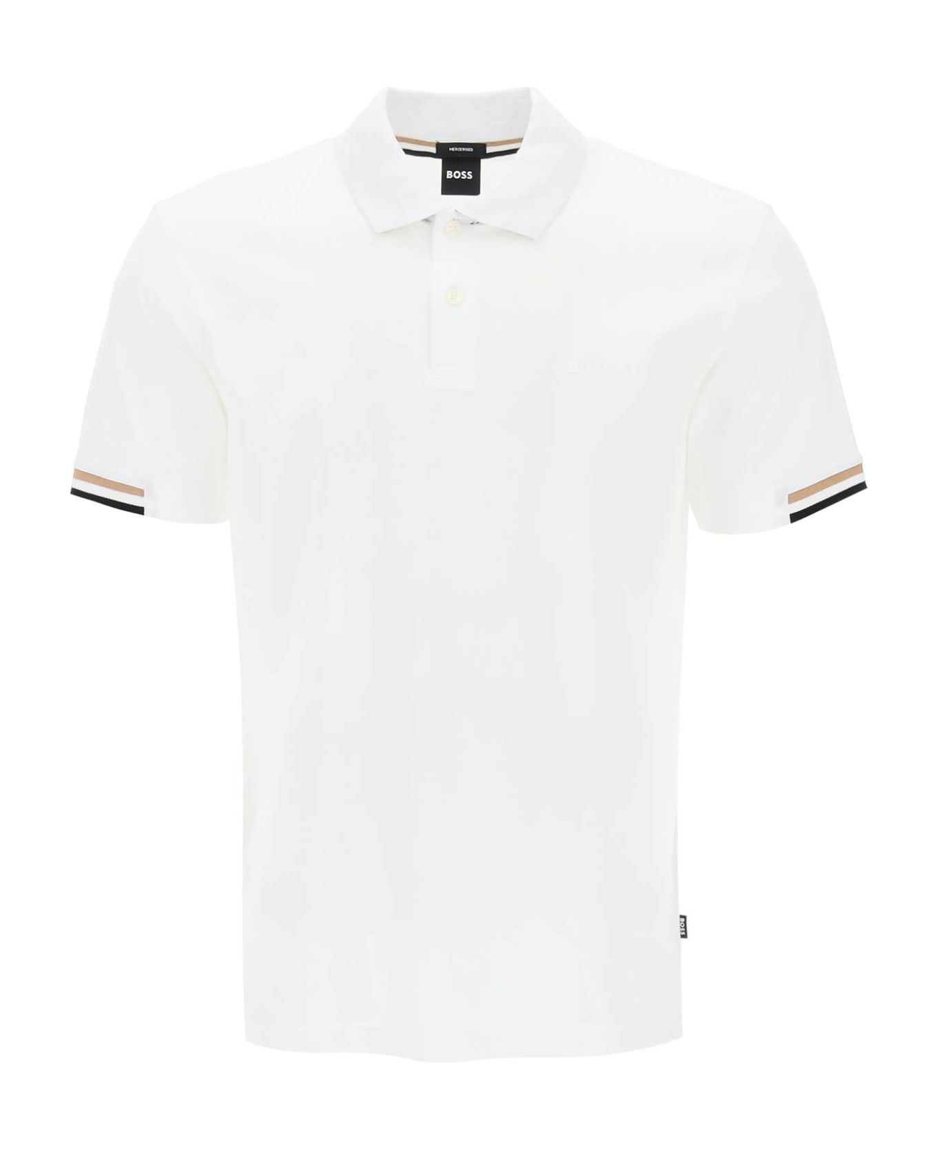 Hugo Boss Parlay Polo Shirt With Stripe Detail - White