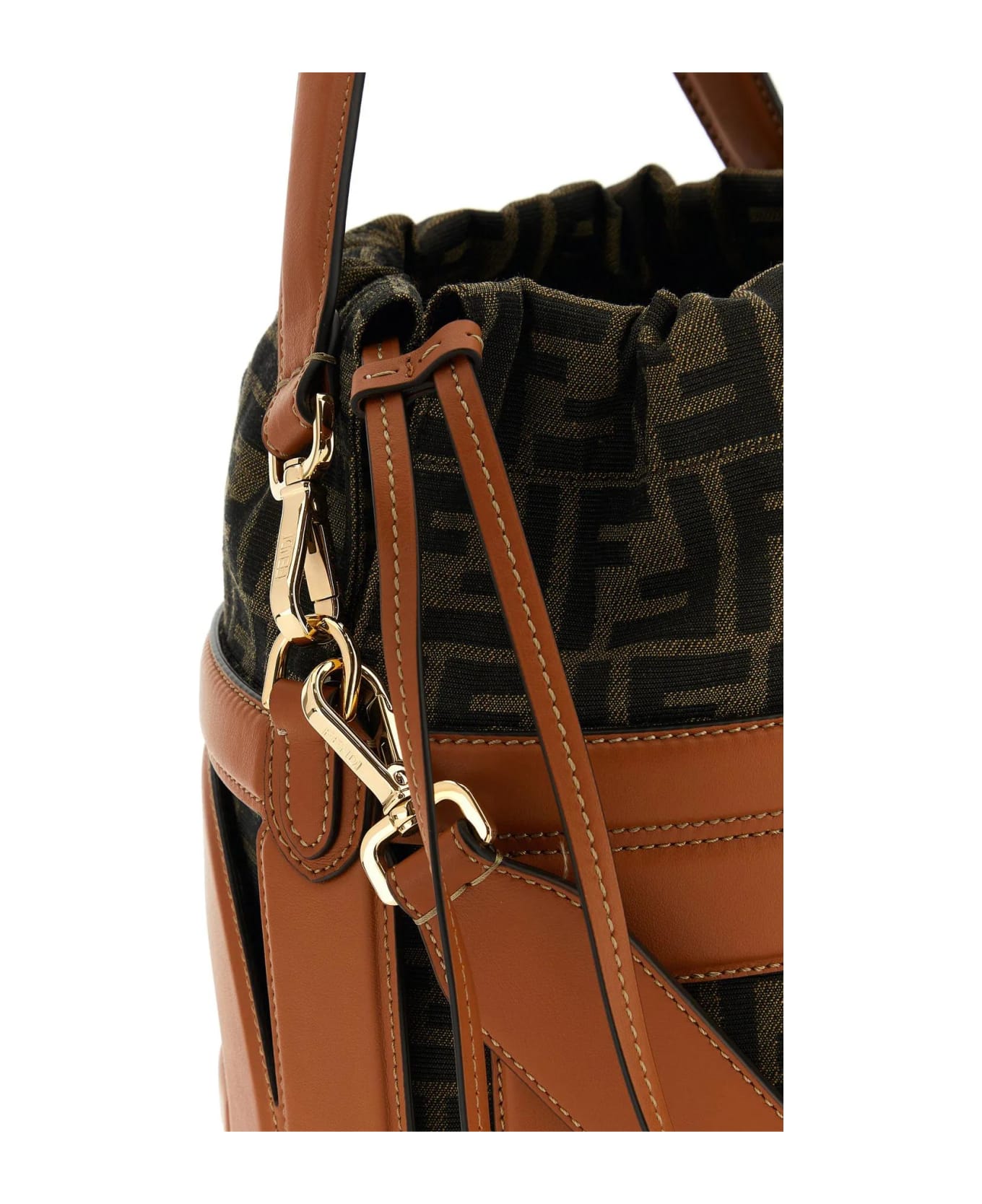 Fendi Embroidered Leather And Jacquard Step Out Bucket Bag - Len Brandy Tobacco Moro トートバッグ