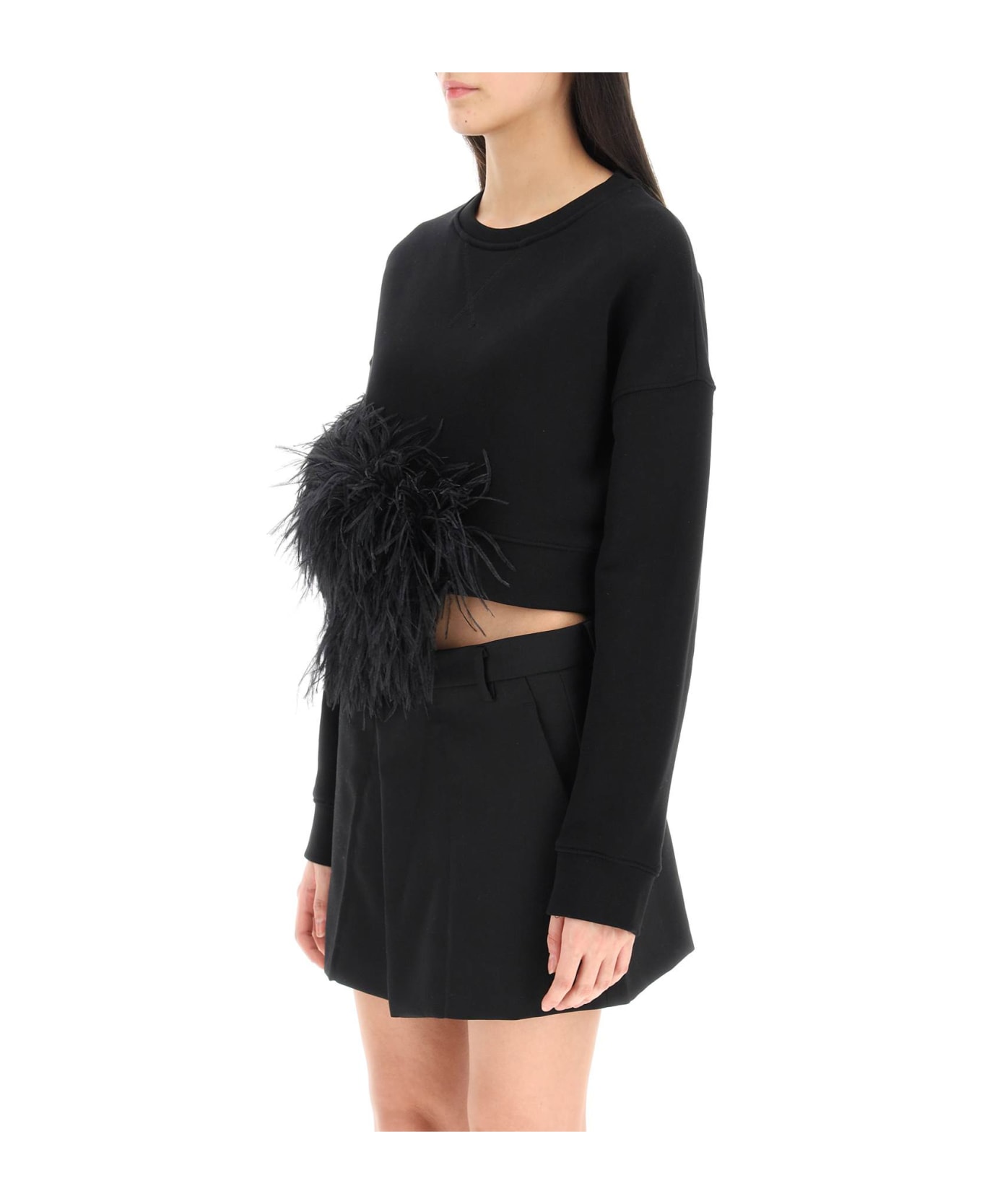N.21 Cropped Sweatshirt With Feathers - NERO (Black)
