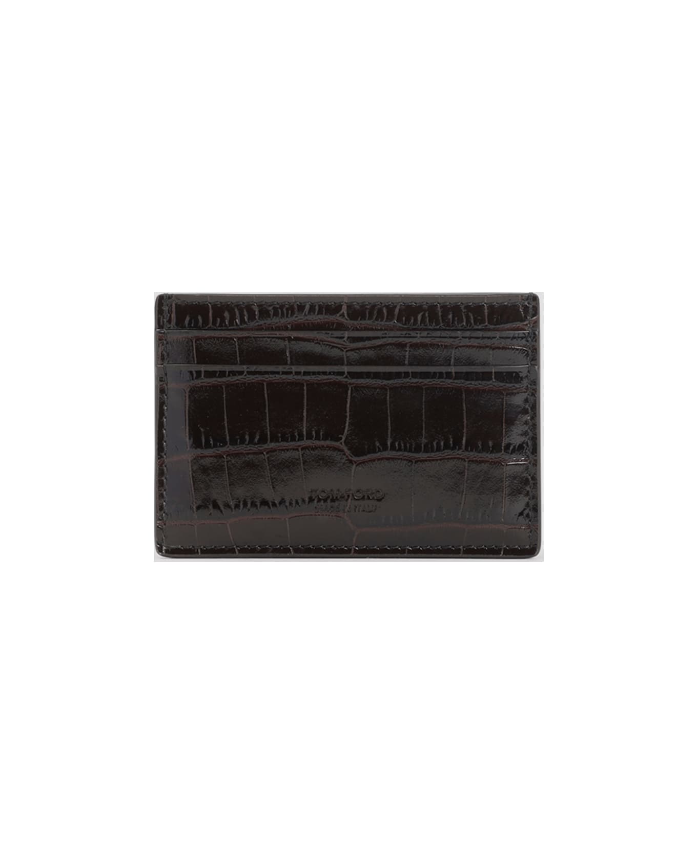 Tom Ford Calf Leather Credit Card Case - Espresso