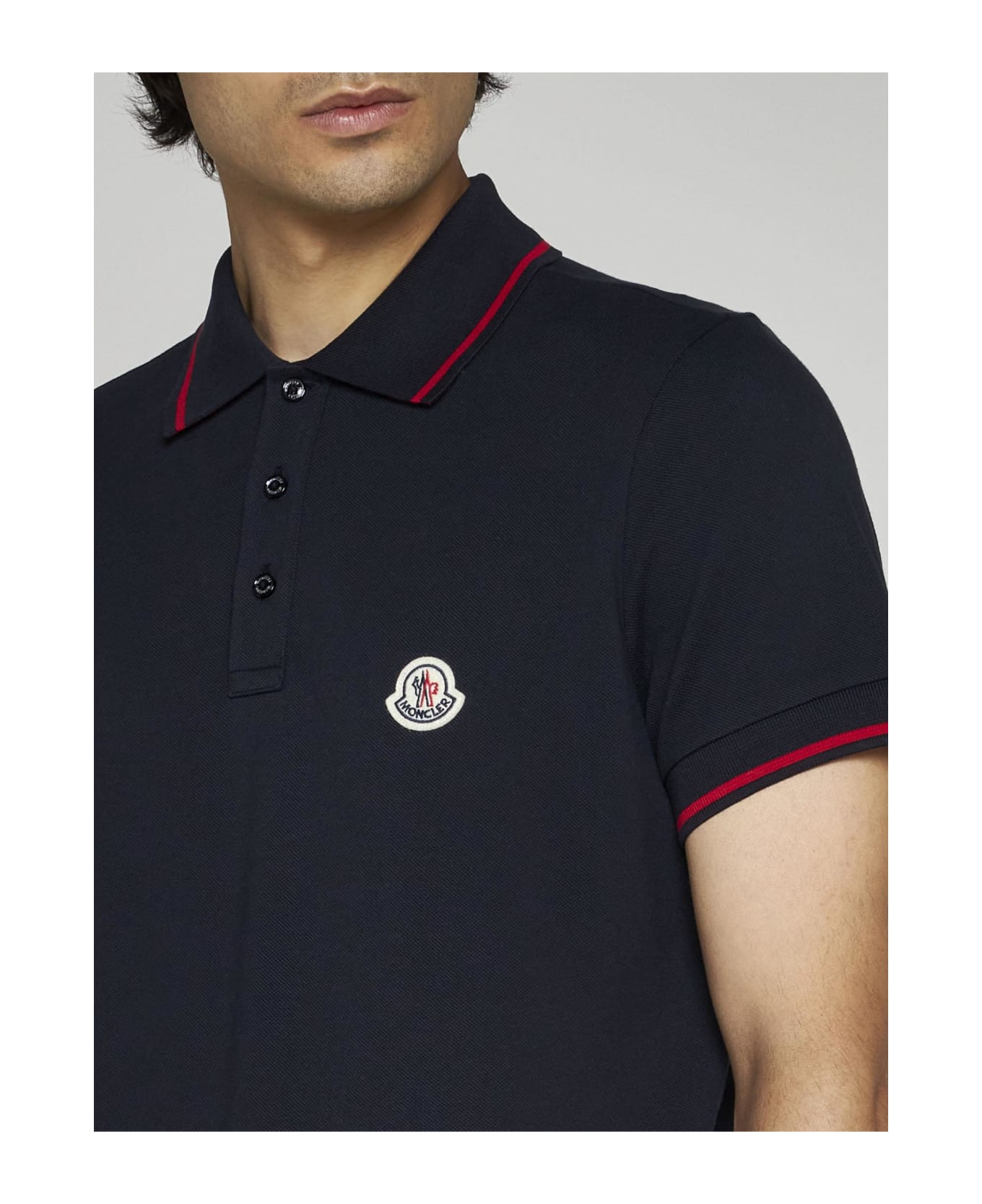 Moncler Logo Cotton Polo Shirt - Blu