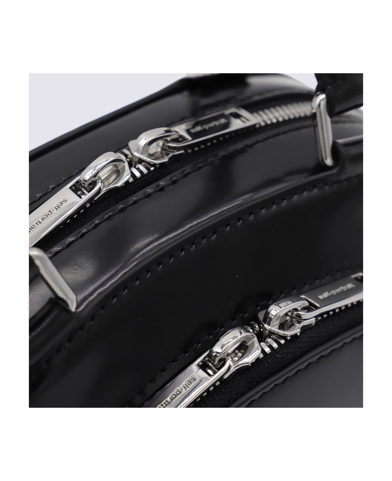 self-portrait Black Leather Top Handle Bag - Black