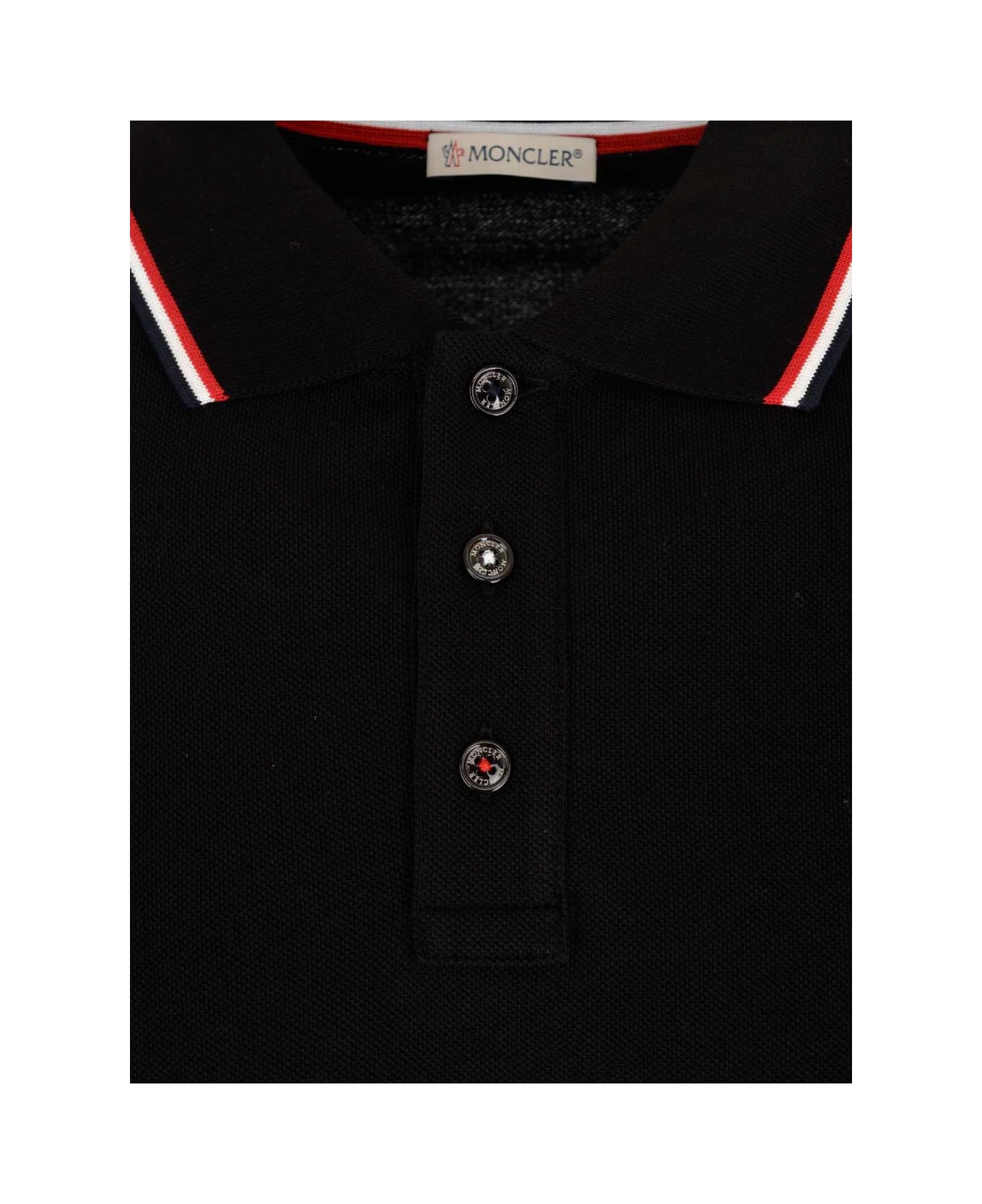 Moncler Black Polo Shirt With Logo Patch - Black