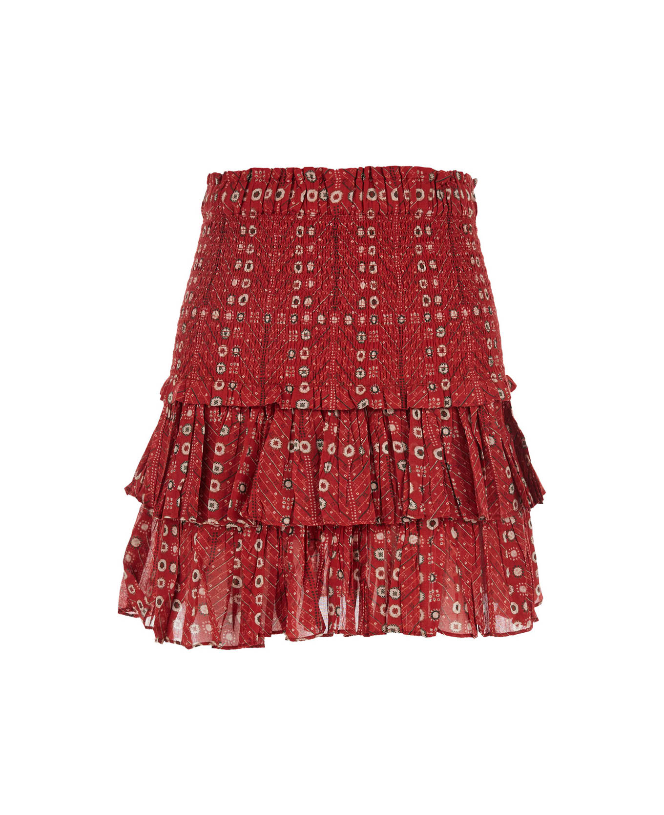 Marant Étoile 'naomi' Red Ruffled Skirt With Elastic Waist And All-over Print In Cotton Woman - Red