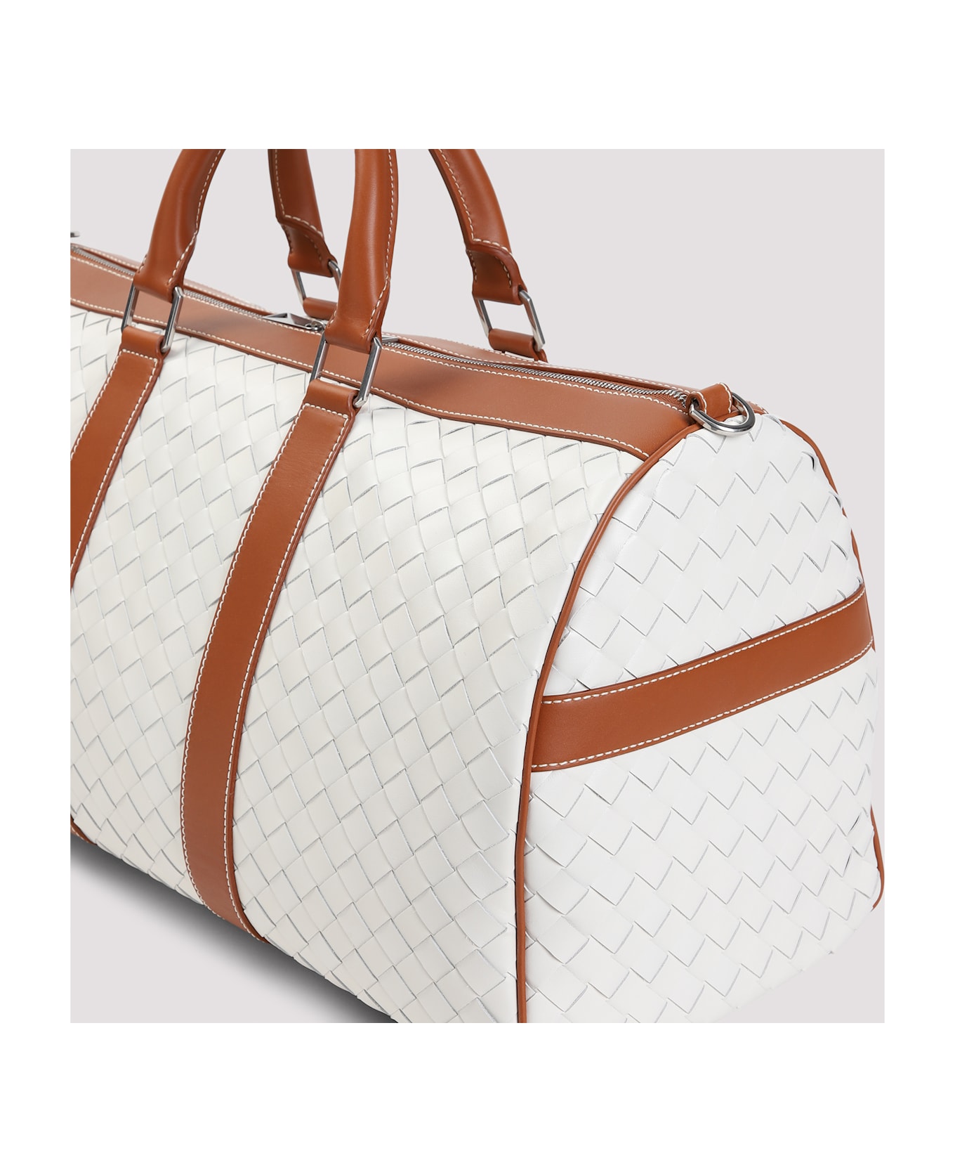 Bottega Veneta Medium Classic Intrecciato Duffle Bag - White Light Beige
