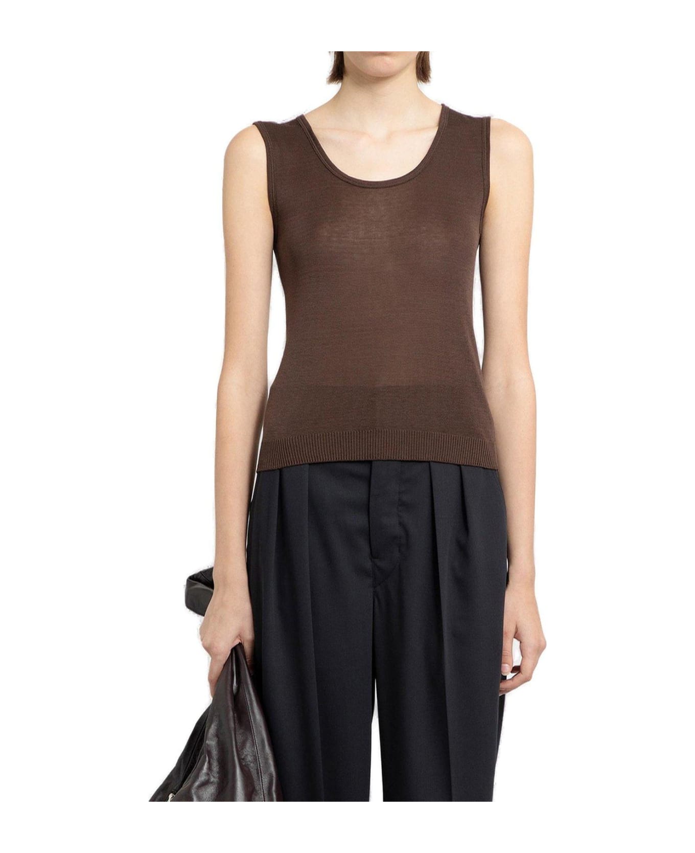 Lemaire Semi-sheer Ribbed Knitted Tank Top - DARK CHOCOLATE タンクトップ