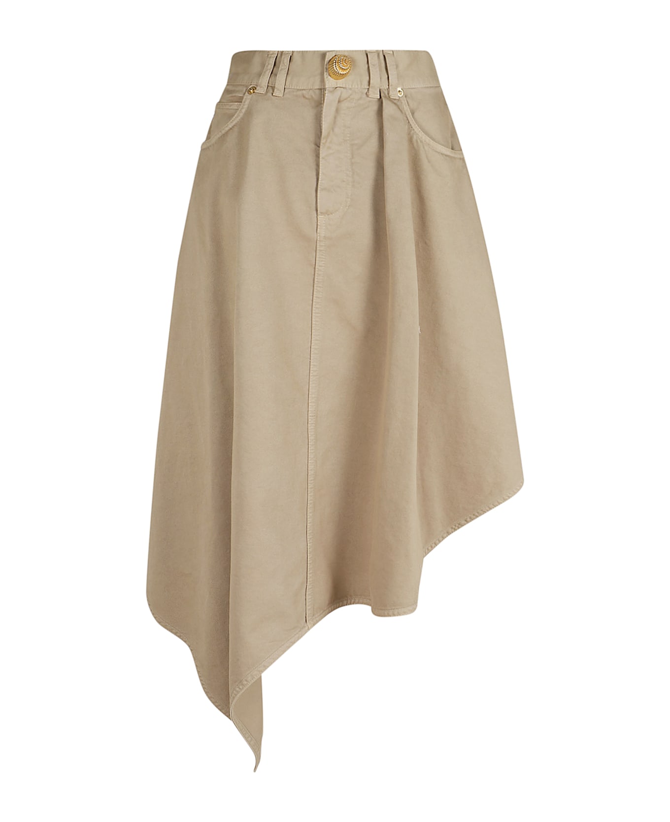 Balmain Asymetric Cotton Canvas Mid Length Skirt - Fk Beige スカート