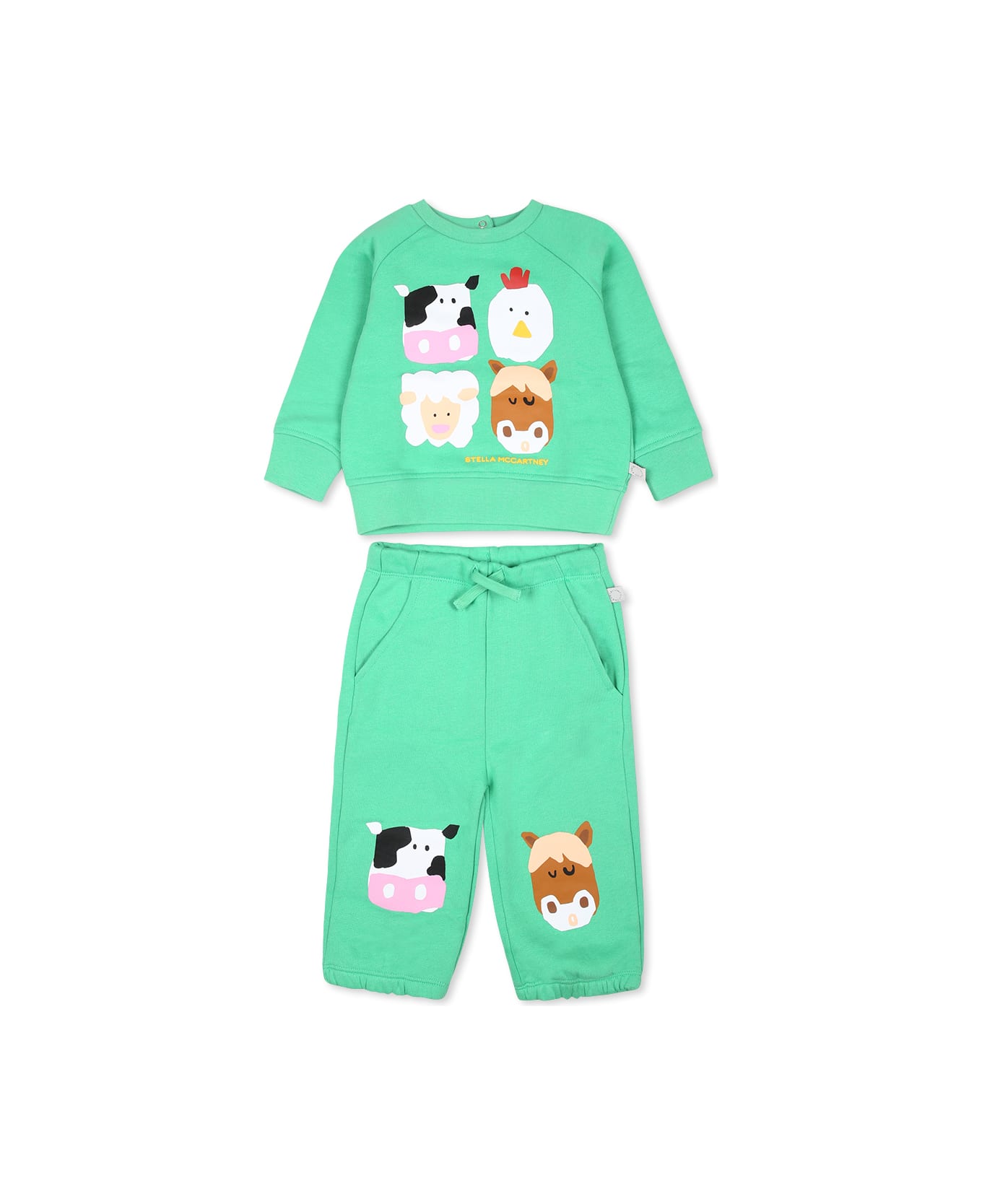 Stella McCartney Kids Green Suit For Babykids With Animals Print - Green