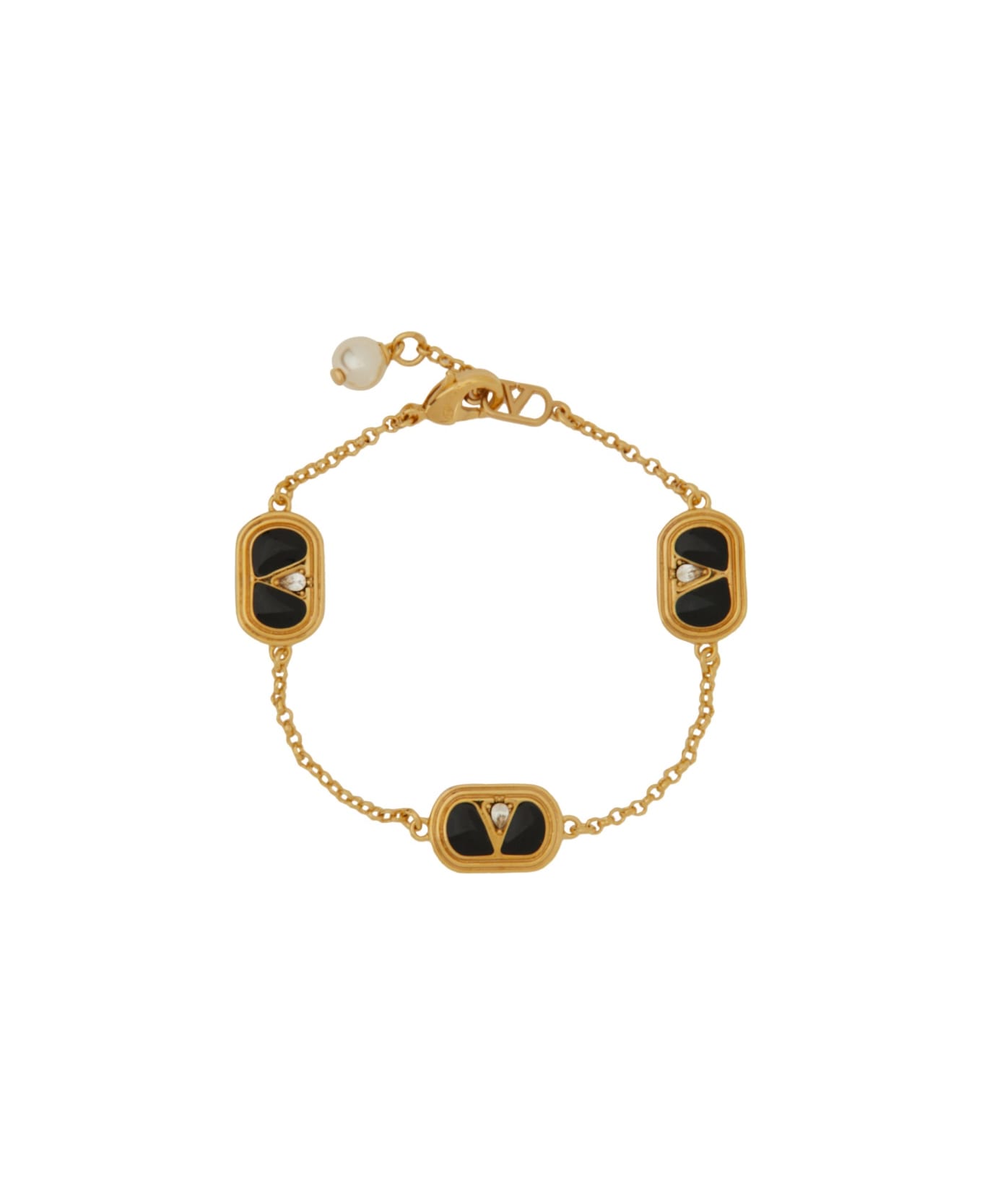 Valentino Garavani Metal, Enamel, Crystal And Swarovski® Pearl "ovalette" Bracelet - GOLD