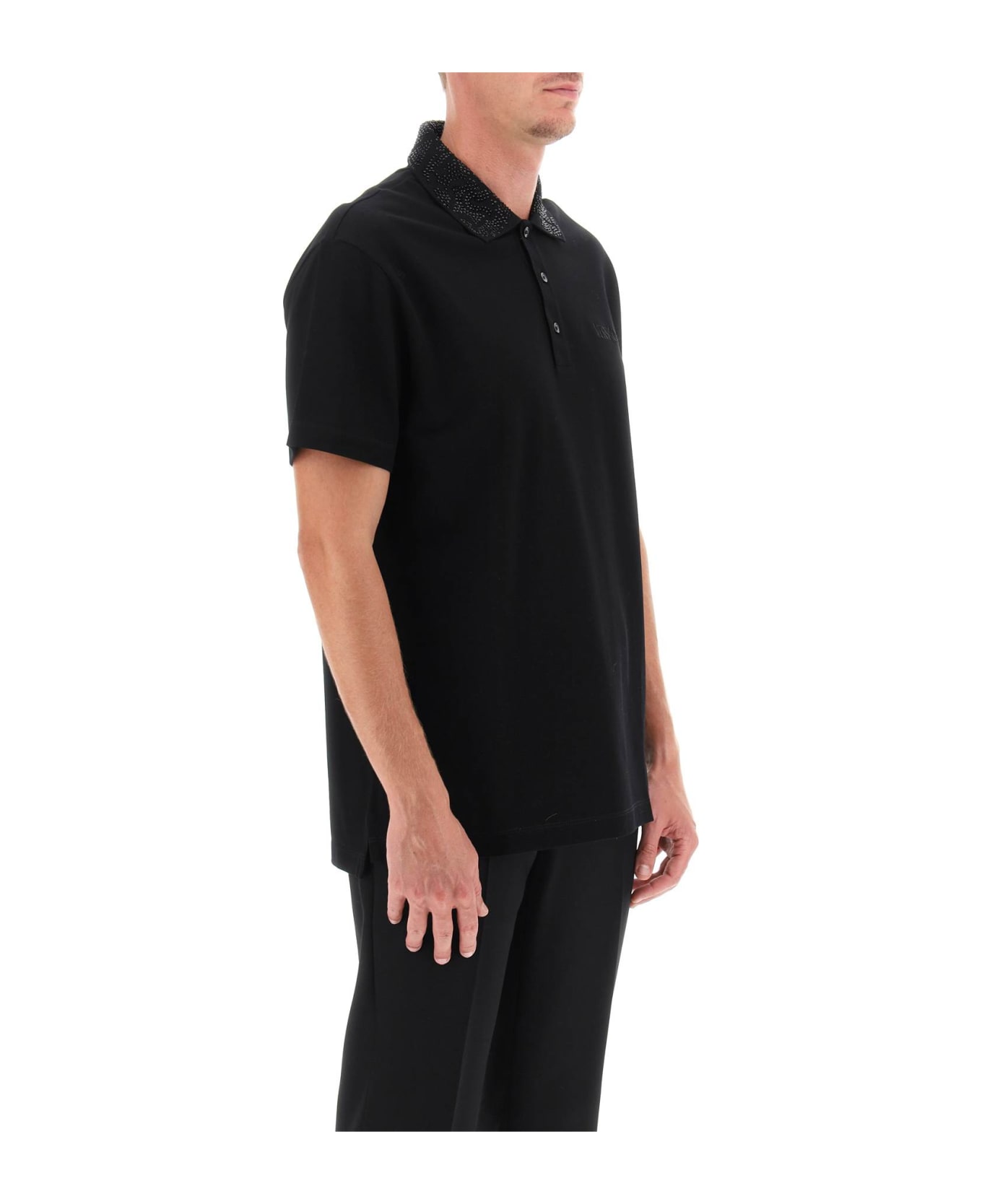 Versace Logo Sequin Polo Shirt - BLACK (Black)